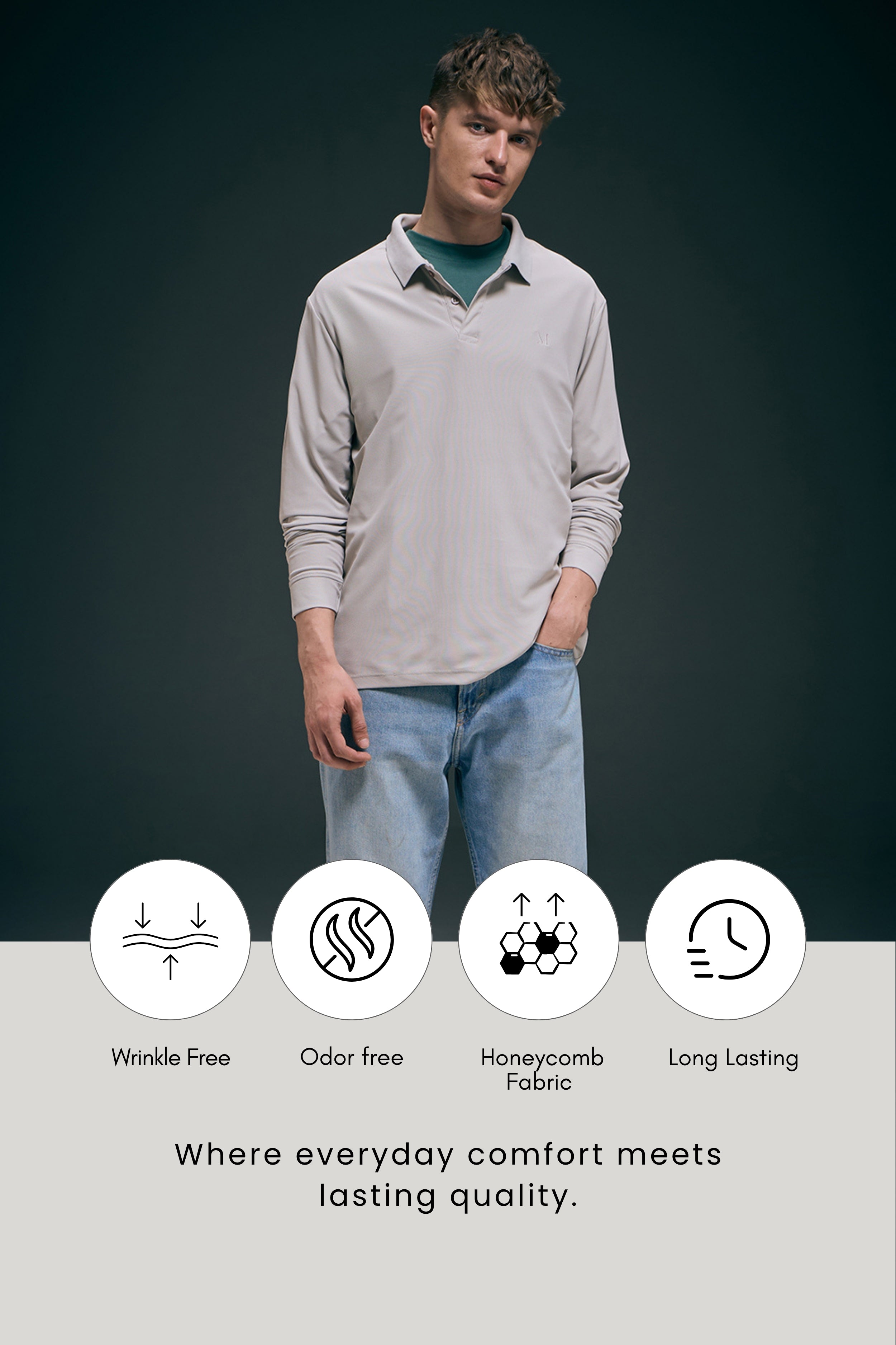 Soft Beige Full Sleeve Smart Tech Polo