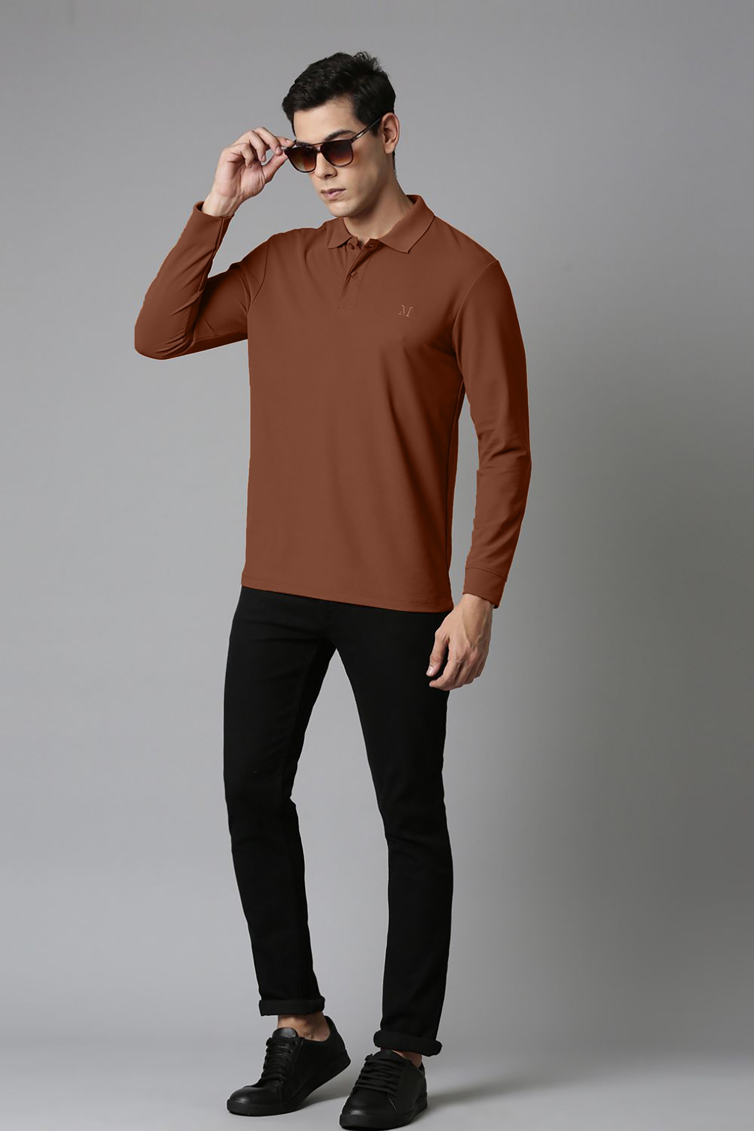 Brown Full Sleeve Smart Tech Polo