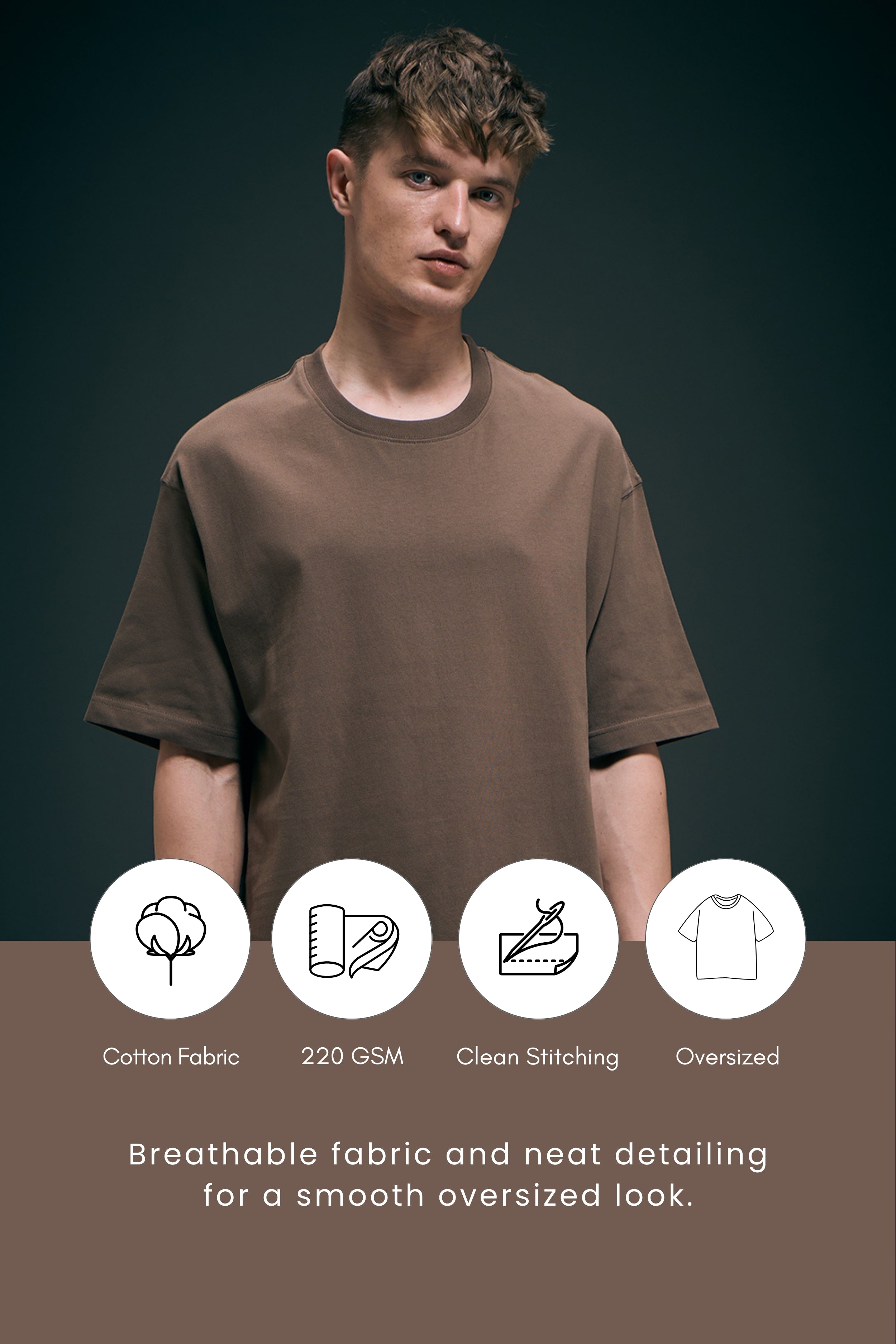 Dark Tan - Oversized drop shoulder