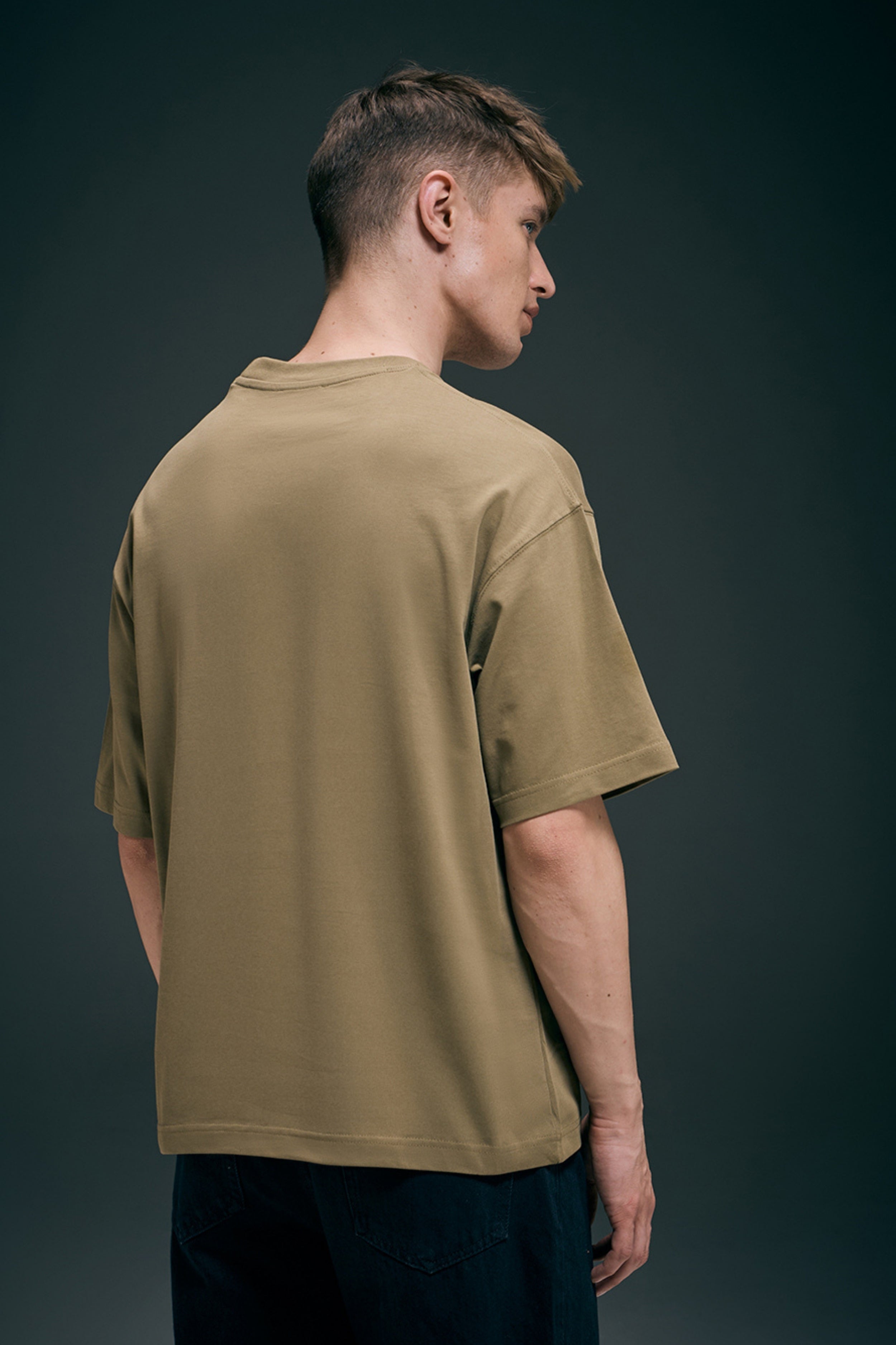 Olive - Oversized drop shoulder