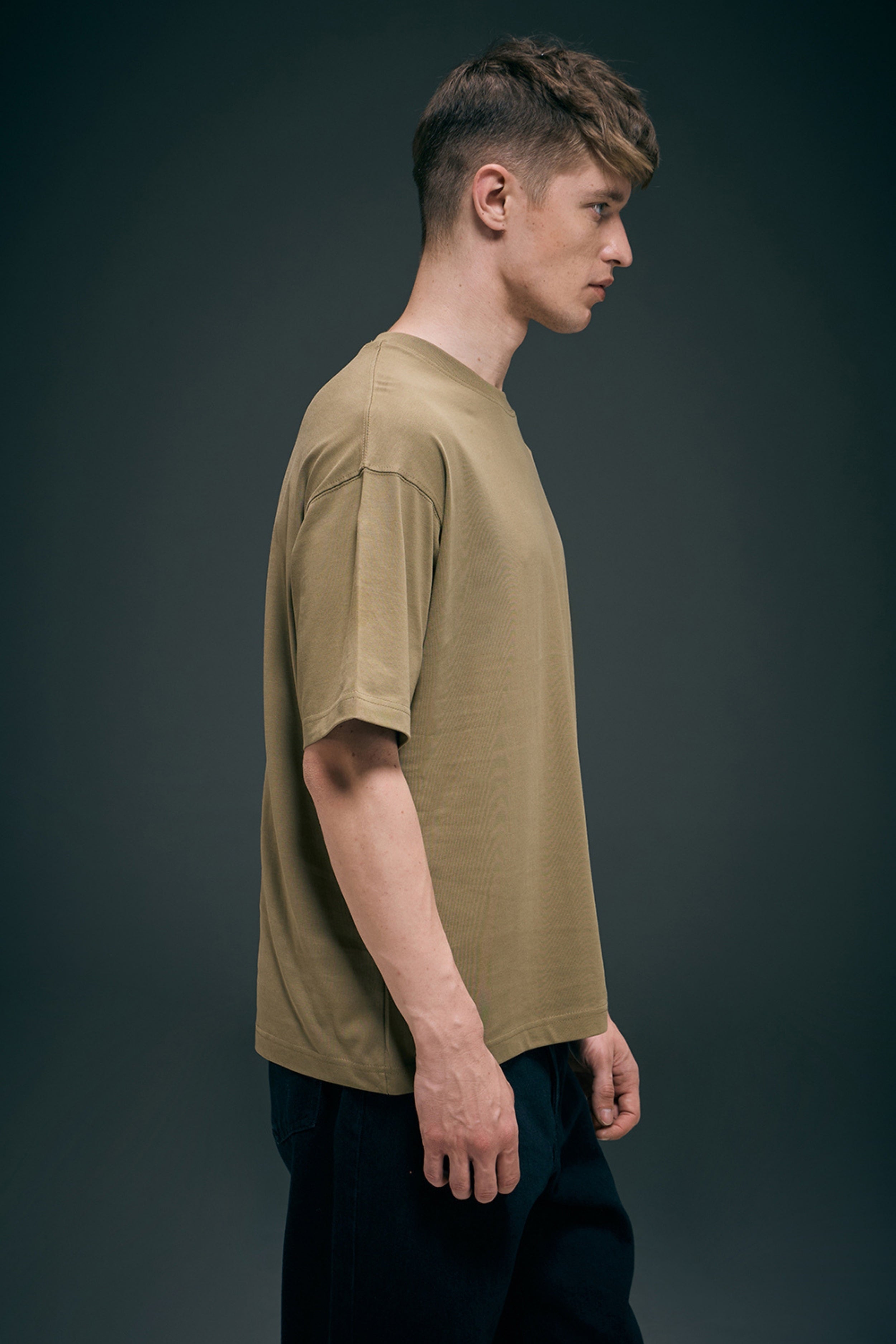 Olive - Oversized drop shoulder