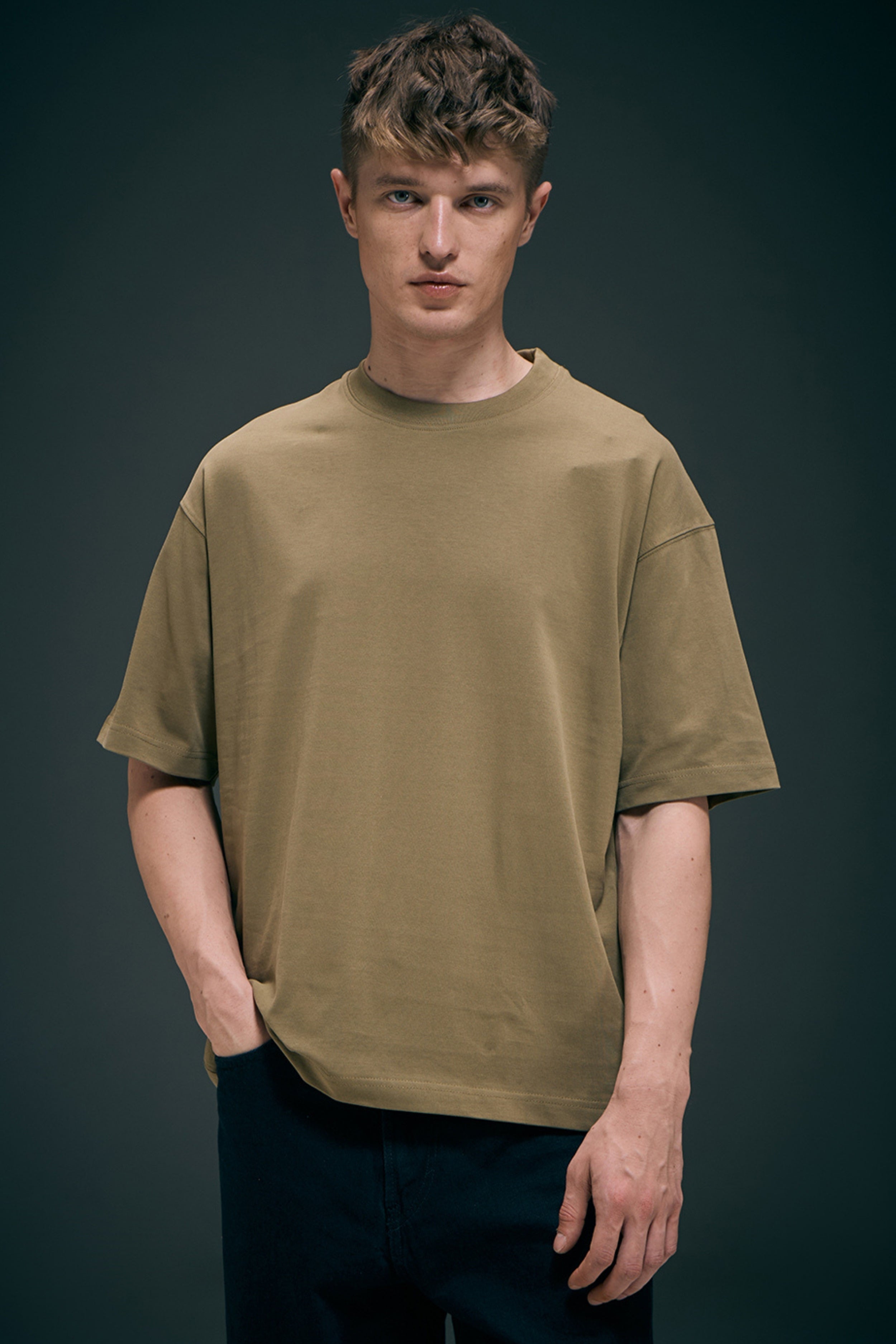 Olive - Oversized drop shoulder