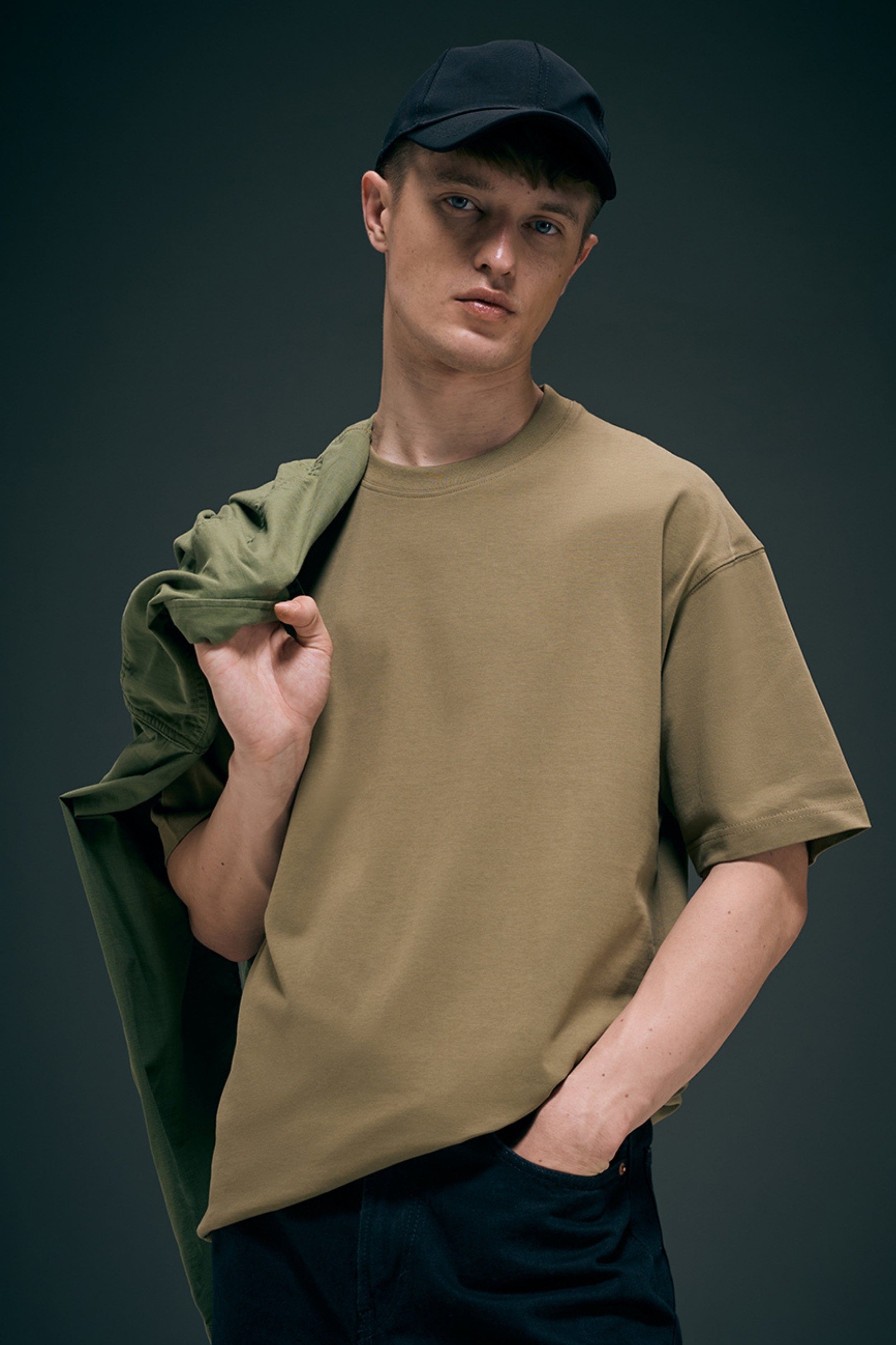 Olive - Oversized drop shoulder