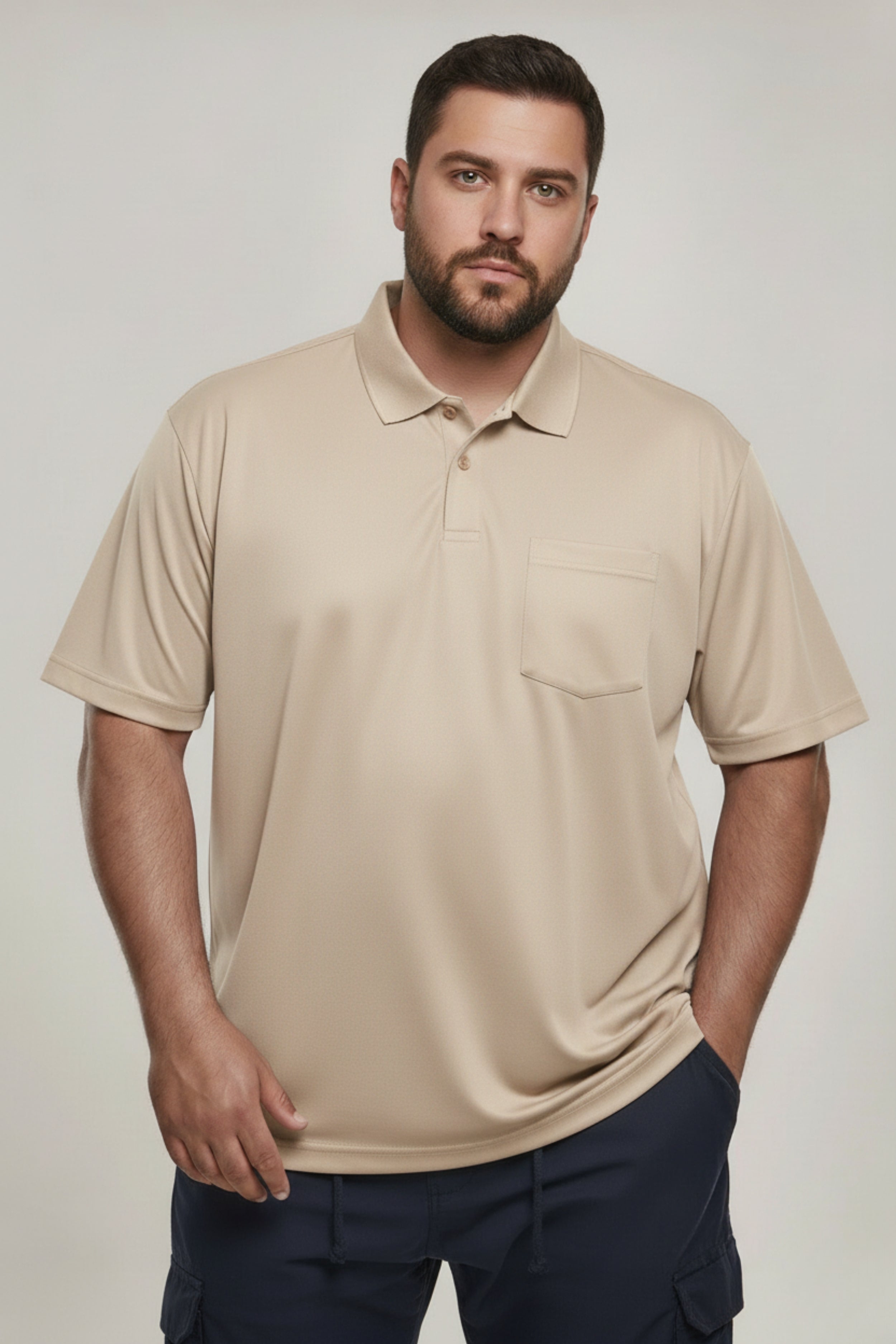 Soft Beige - Smart Tech Pocket Polo Plus Size
