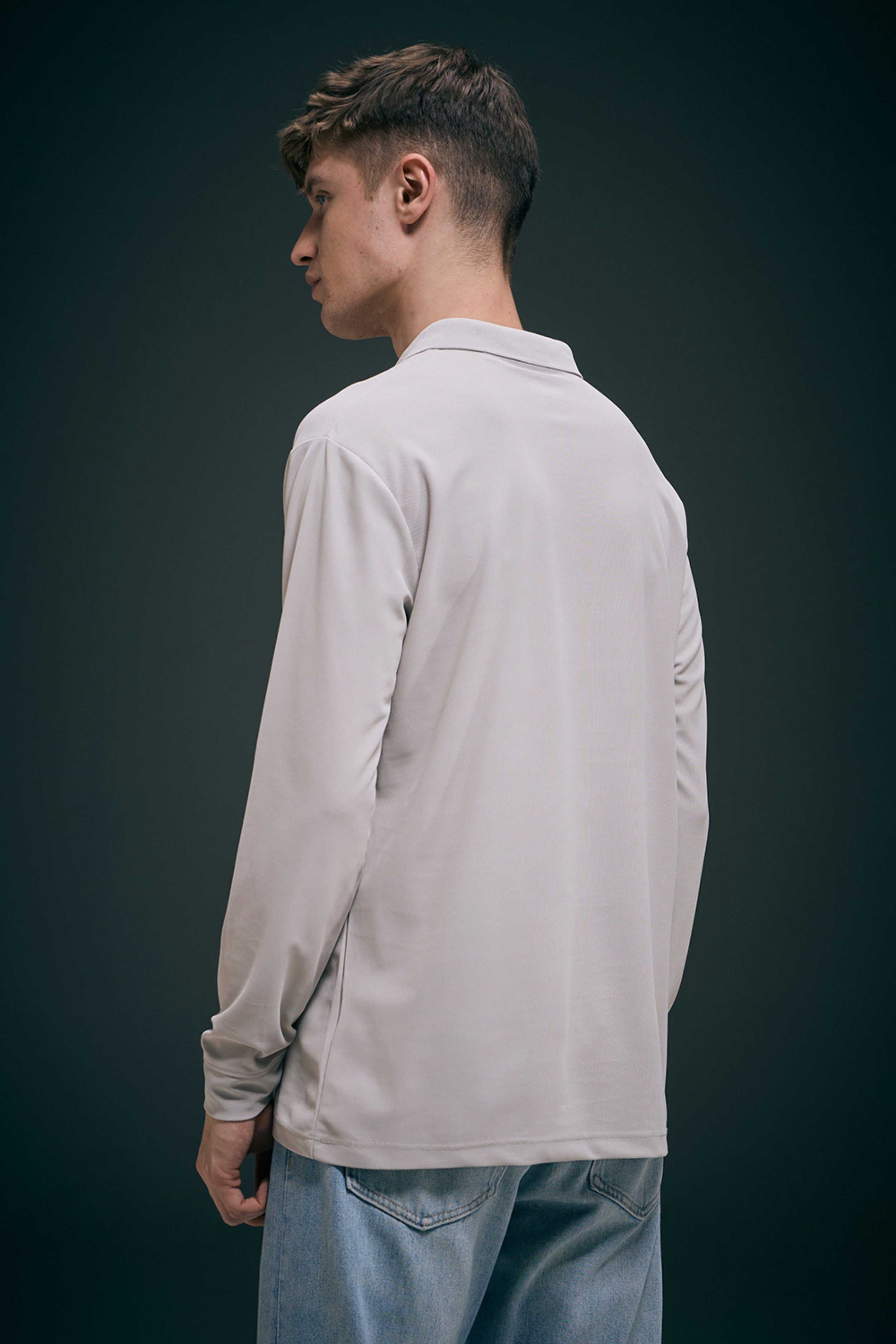 Grey Full Sleeve Smart Tech Polo