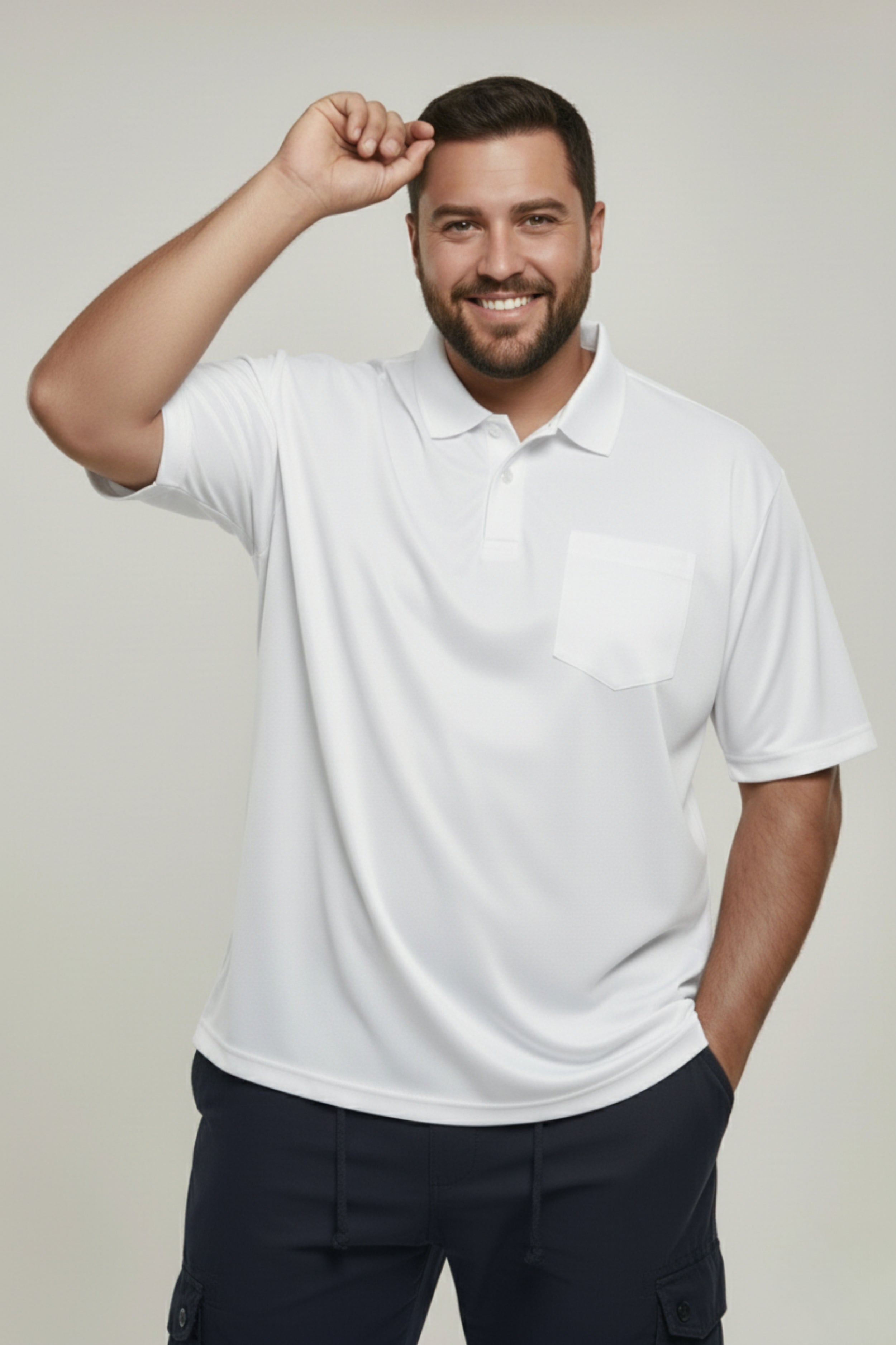 White - Smart Tech Pocket Polo Plus Size