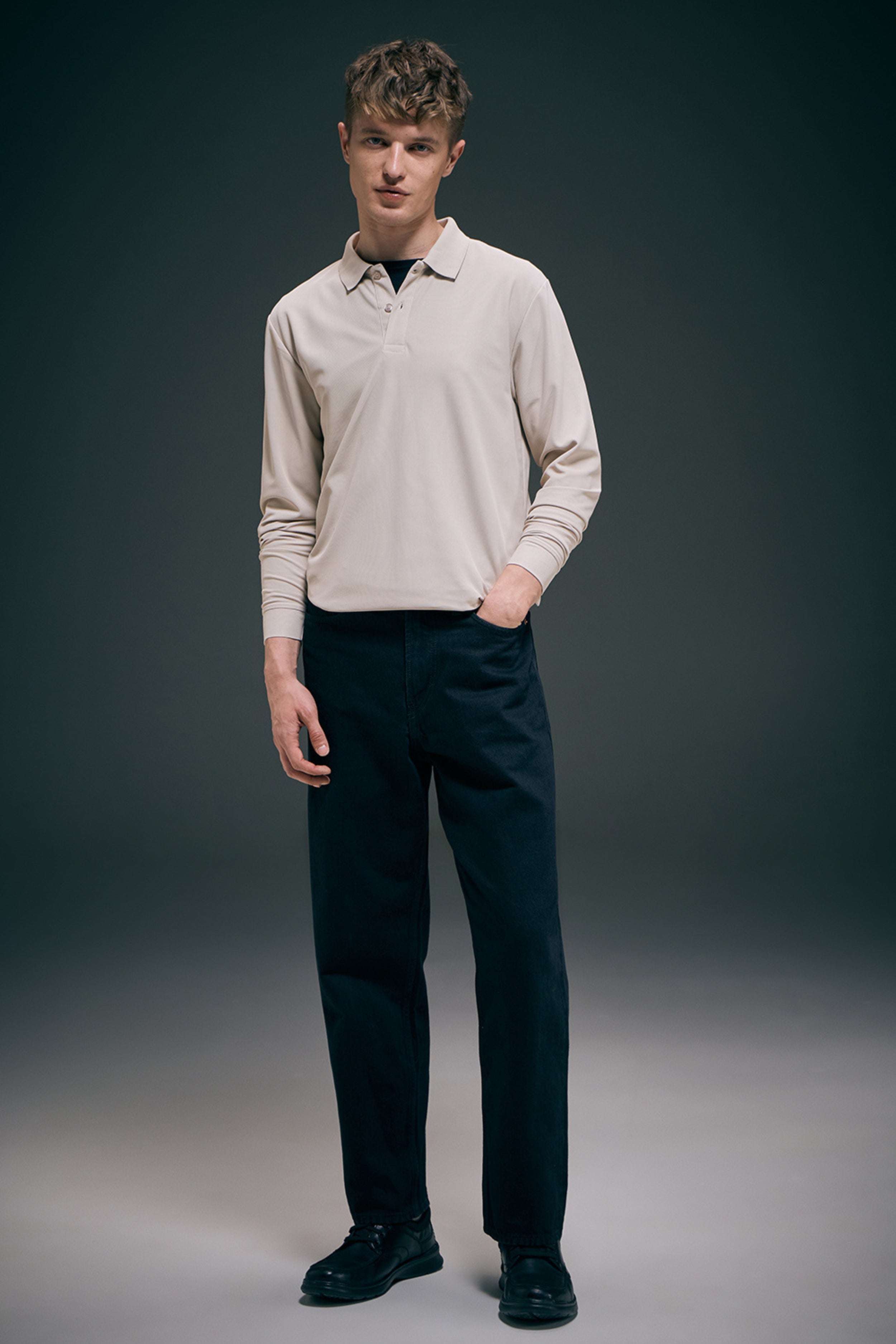 Soft Beige Full Sleeve Smart Tech Polo