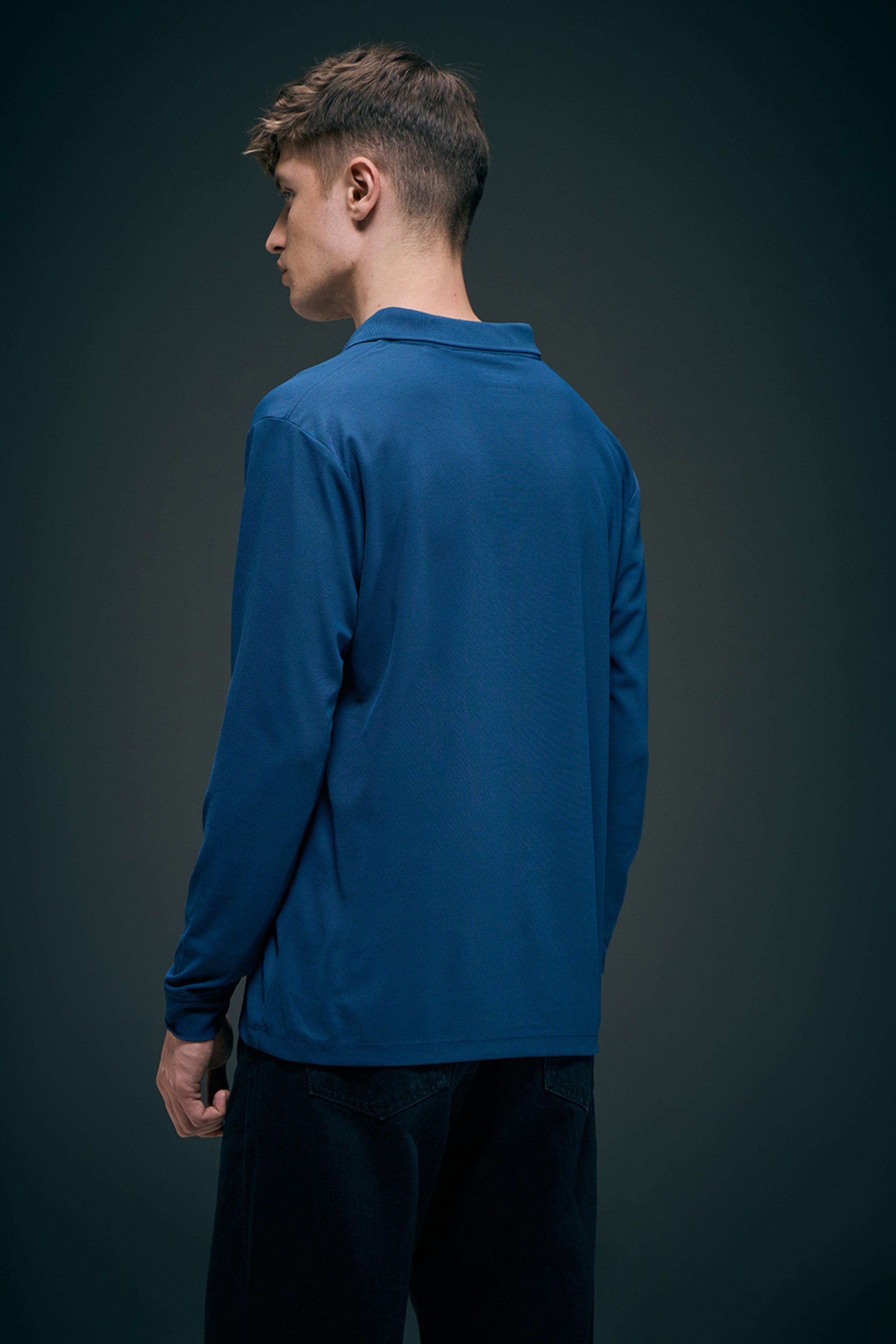 Teal Navy Full Sleeve Smart Tech Polo
