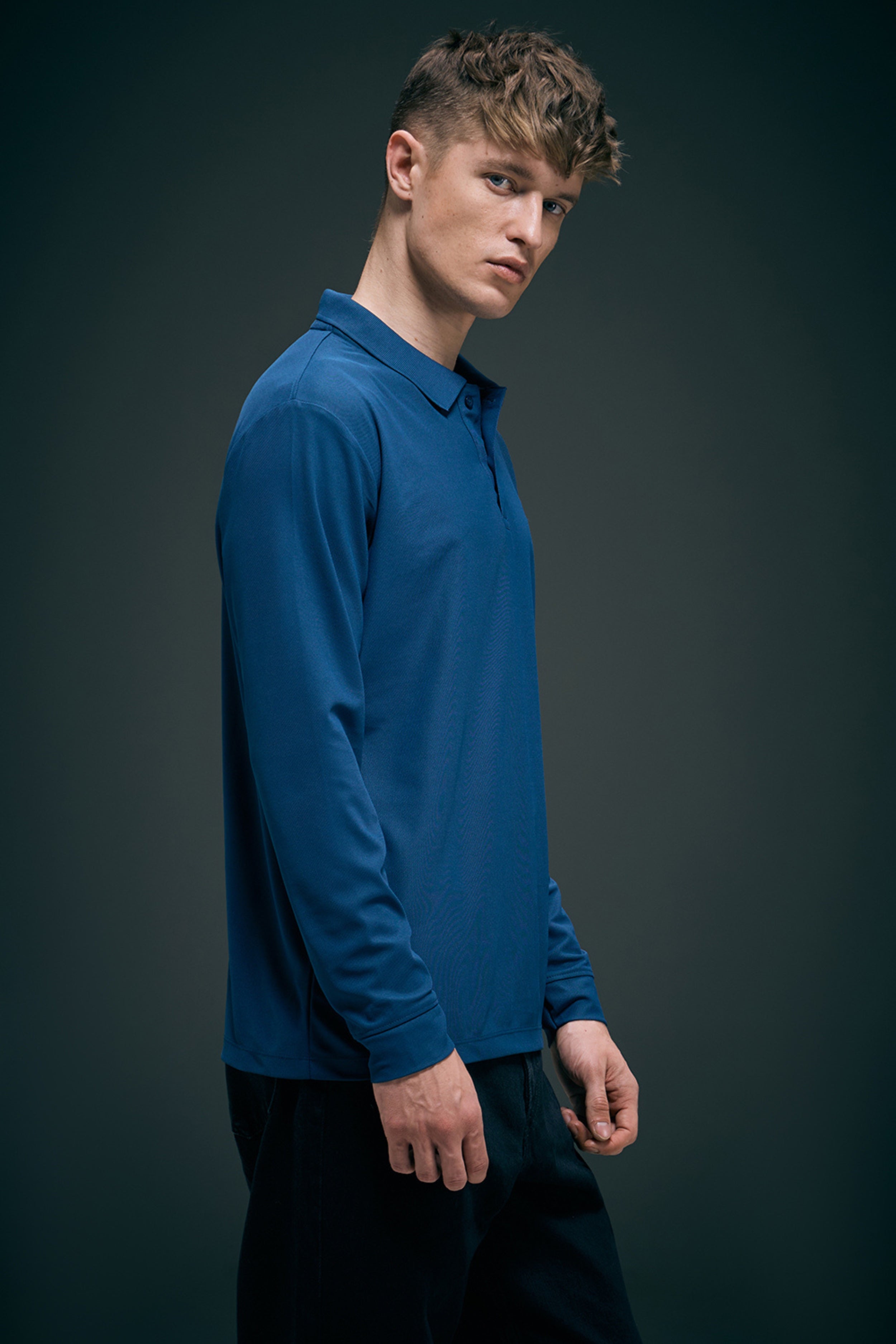 Teal Navy Full Sleeve Smart Tech Polo