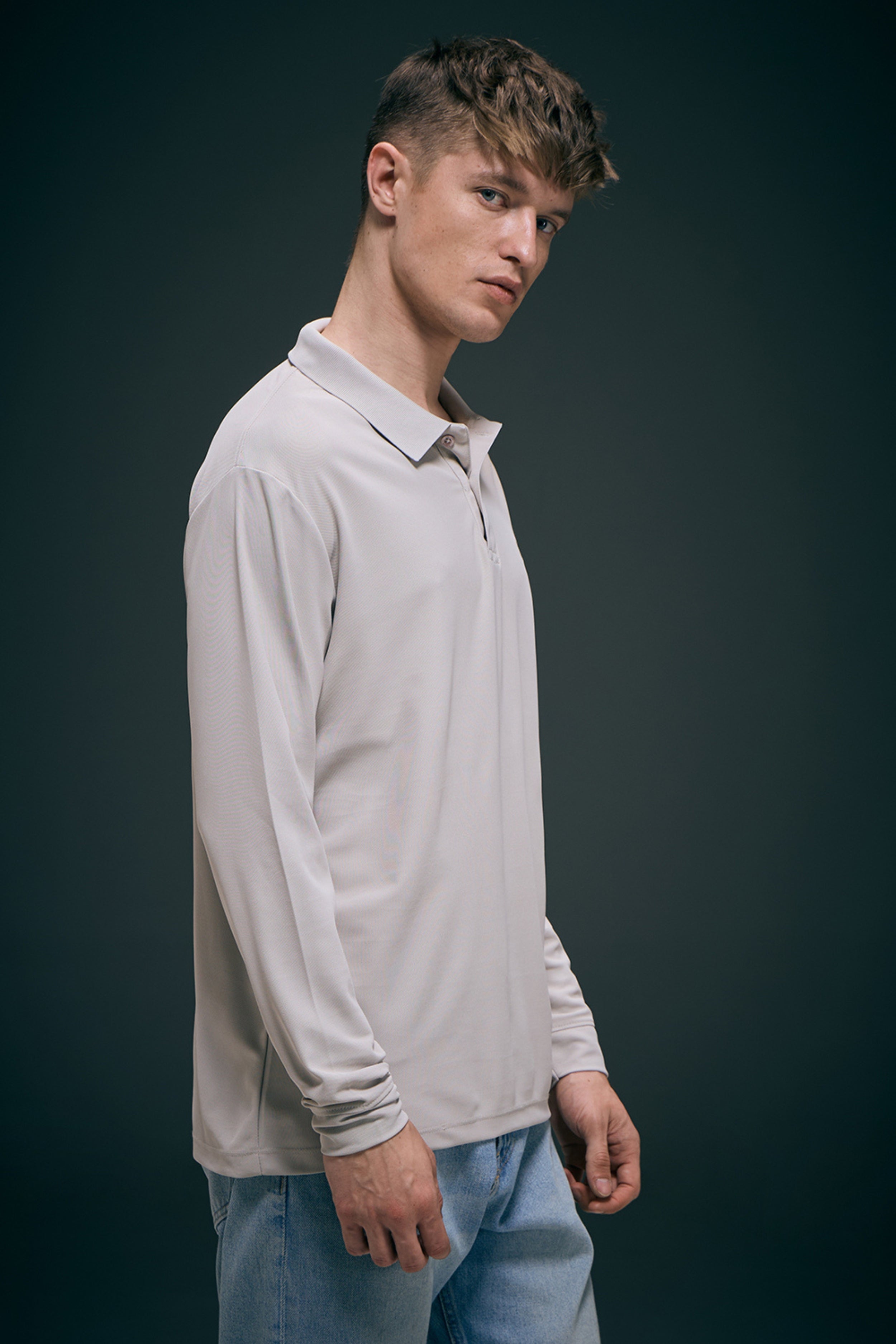 Grey Full Sleeve Smart Tech Polo