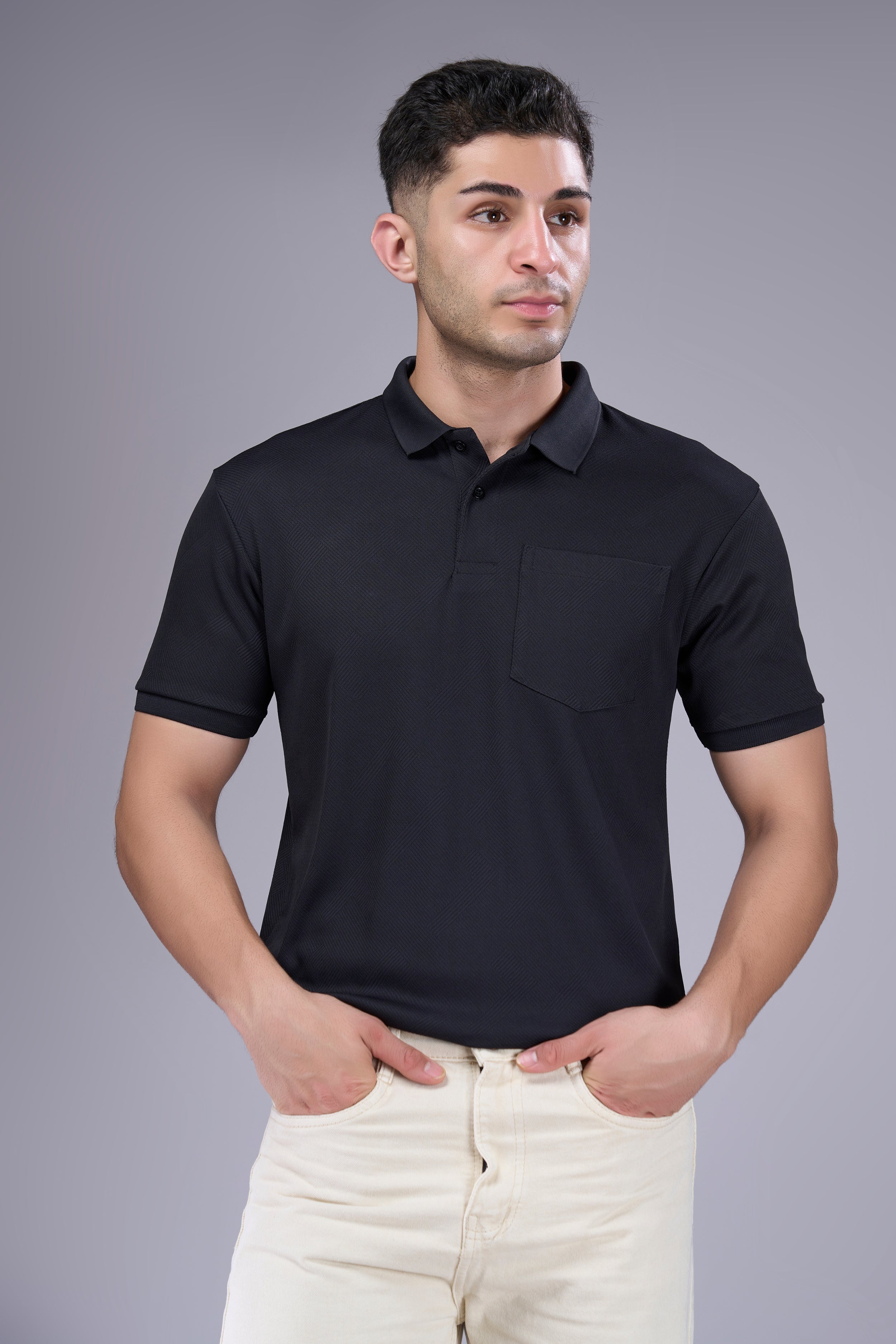 Black - Structure Knit Pocket Polo