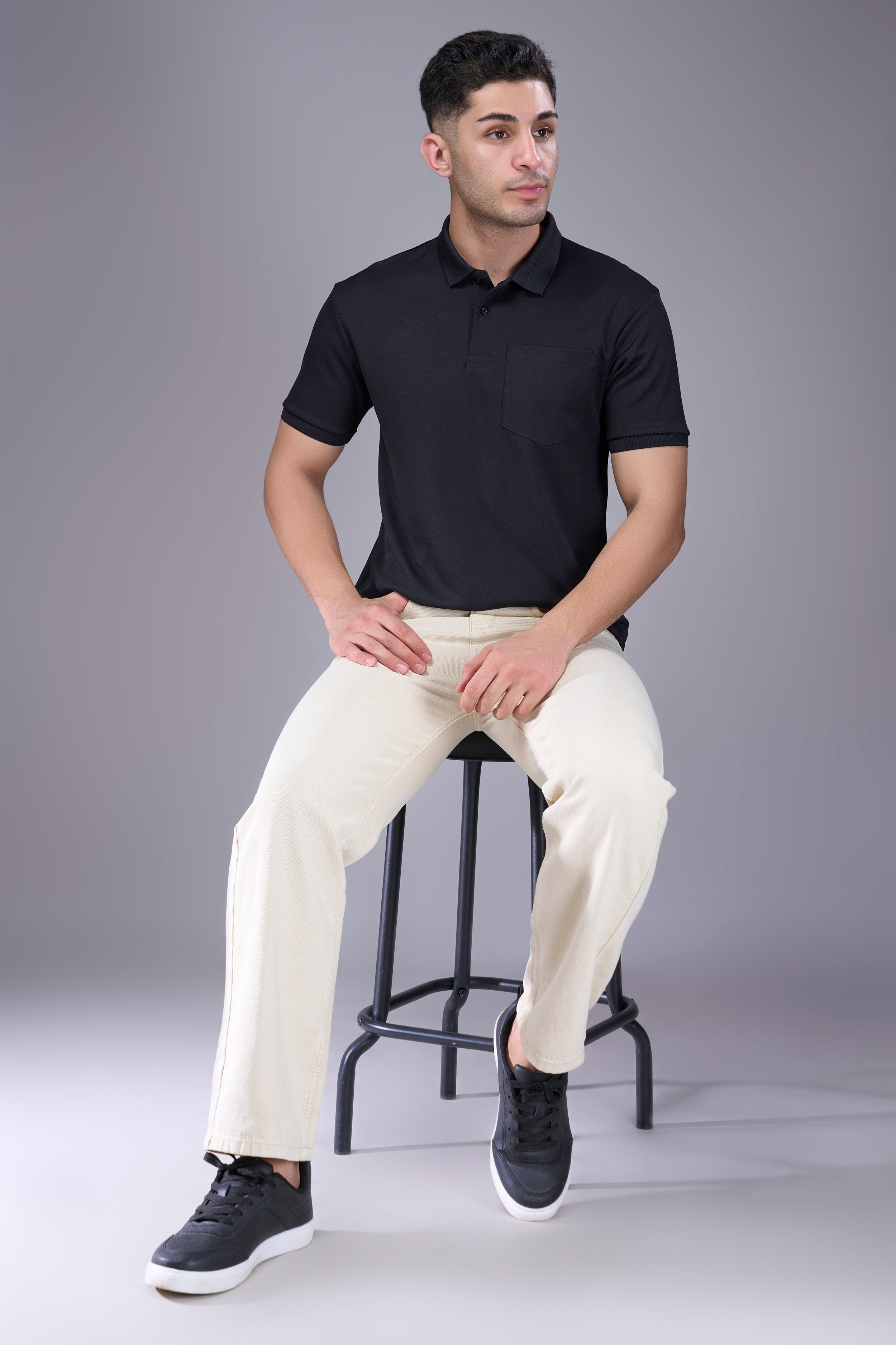 Black - Structure Knit Pocket Polo