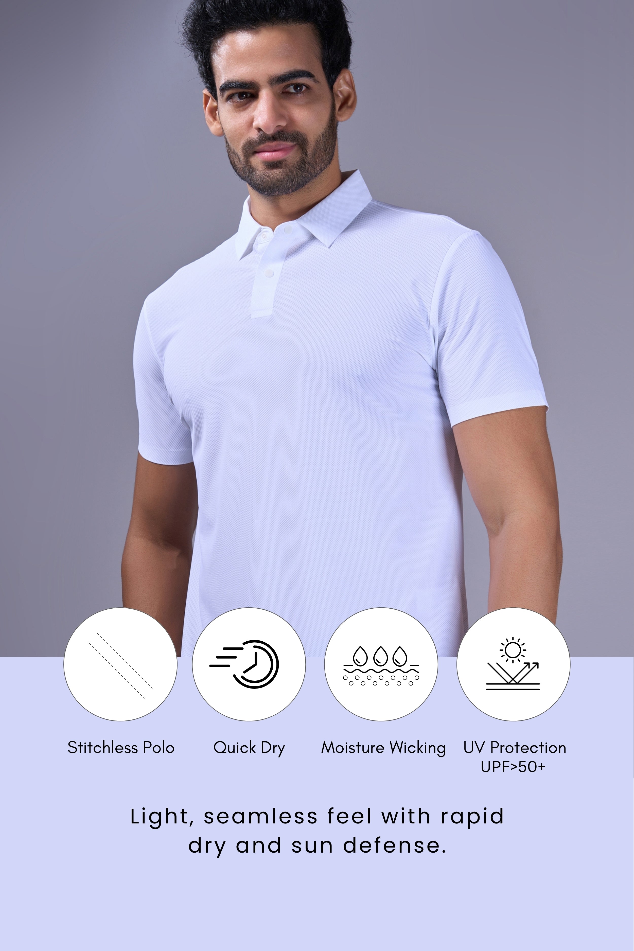 White - 2 Button Stitchless Polo