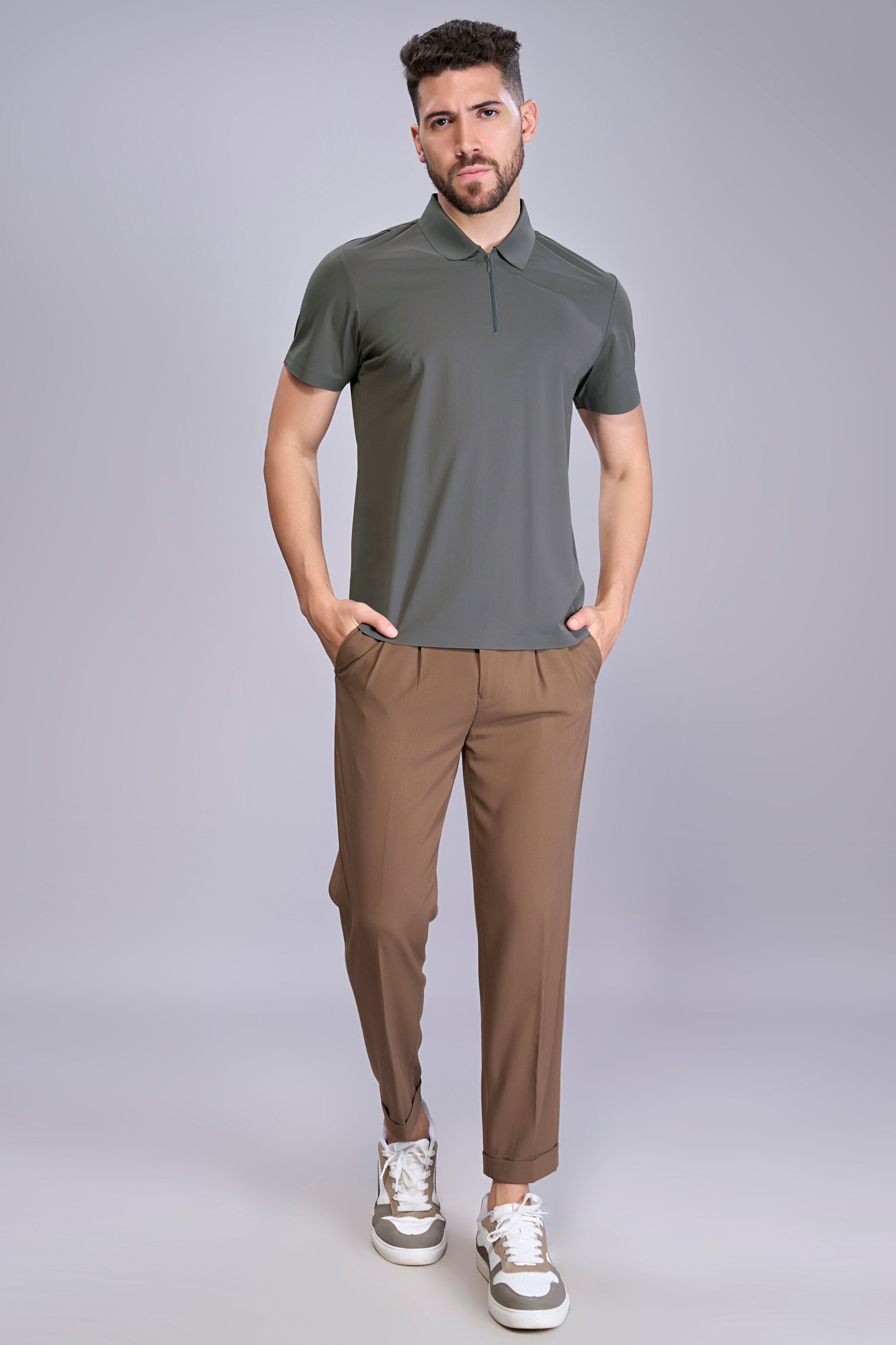 Dark Grey - Stitchless Zip Polo T-shirt