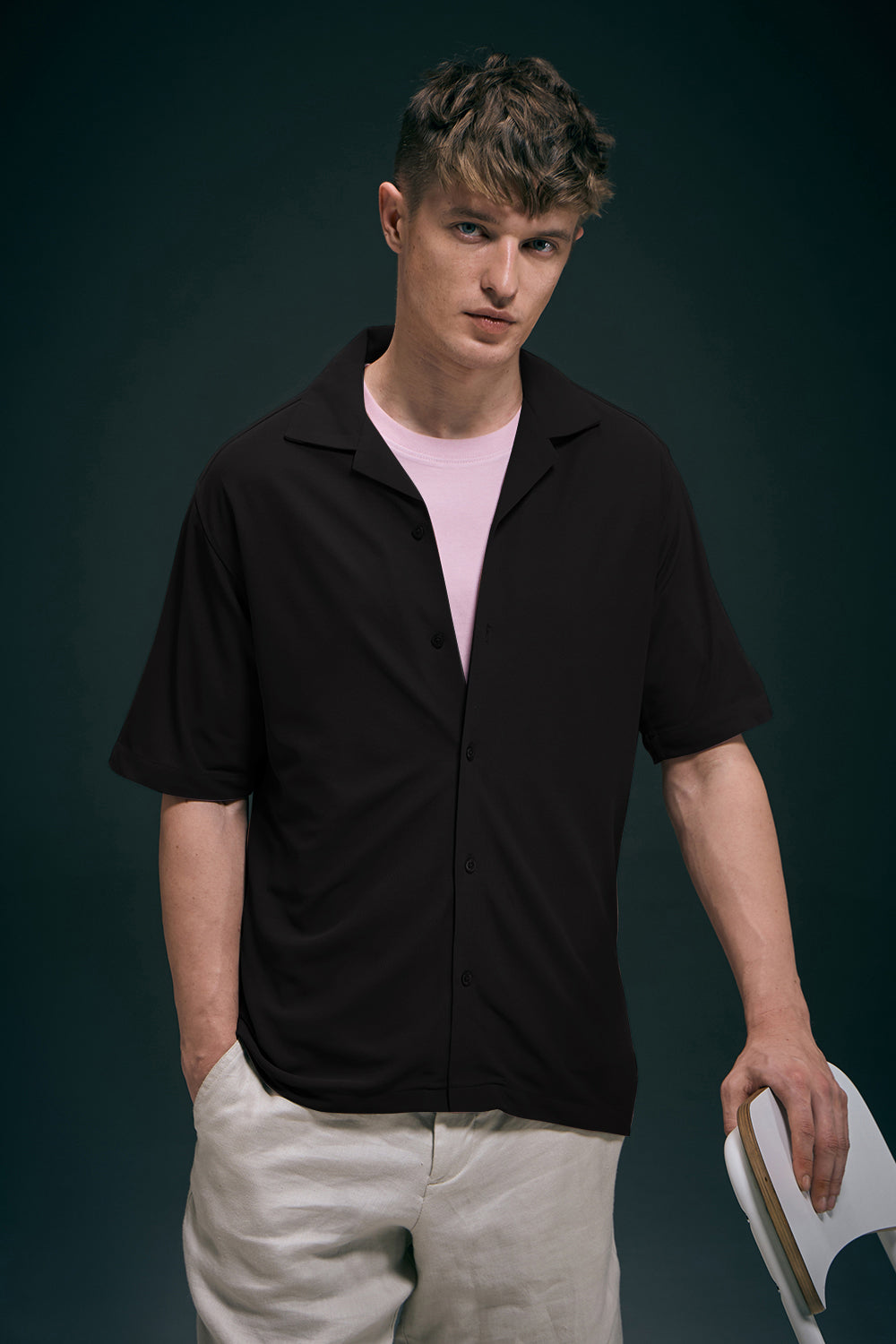 Black Smart Tech Cuban Shirt