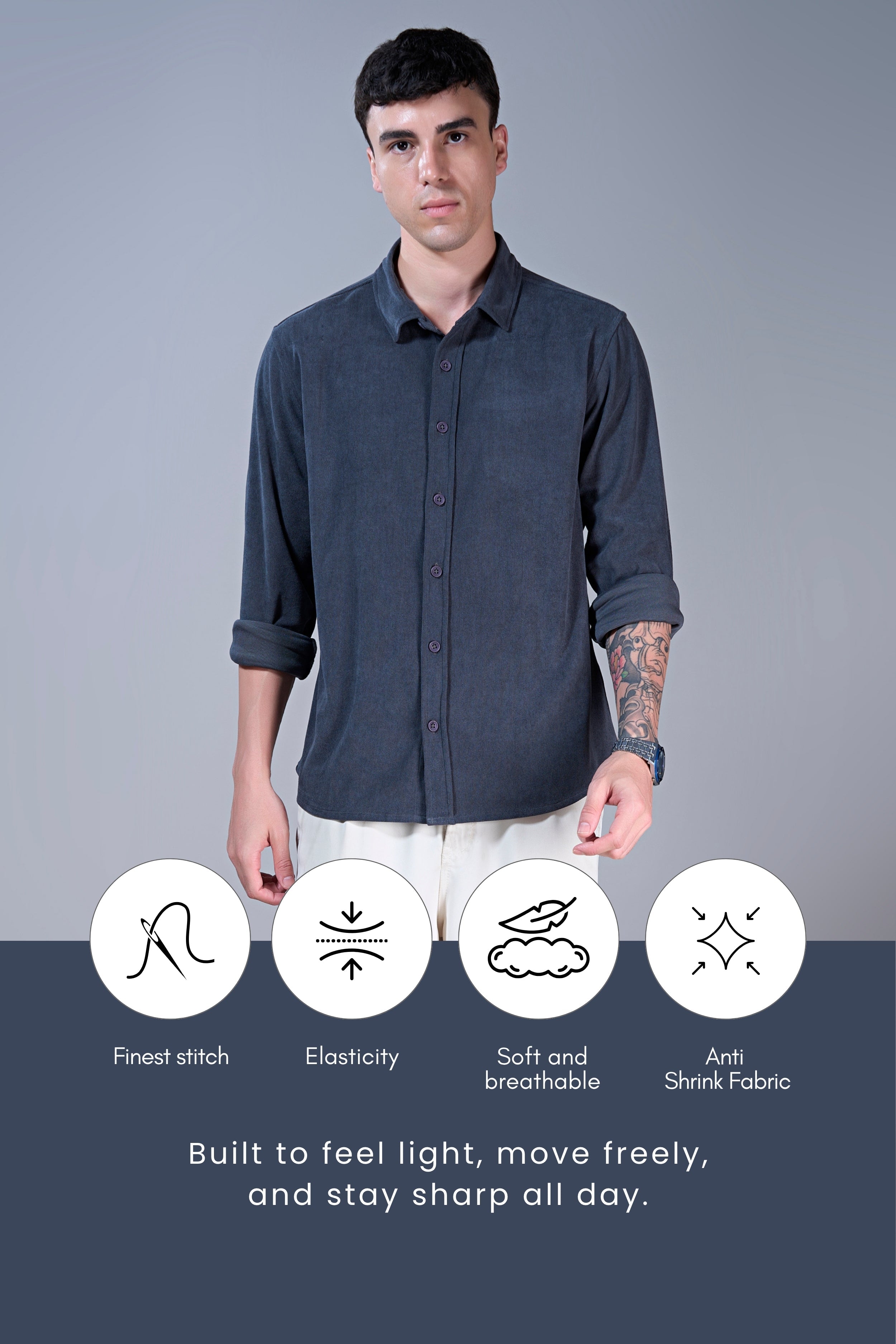 Teal Navy - Corduroy Shirt
