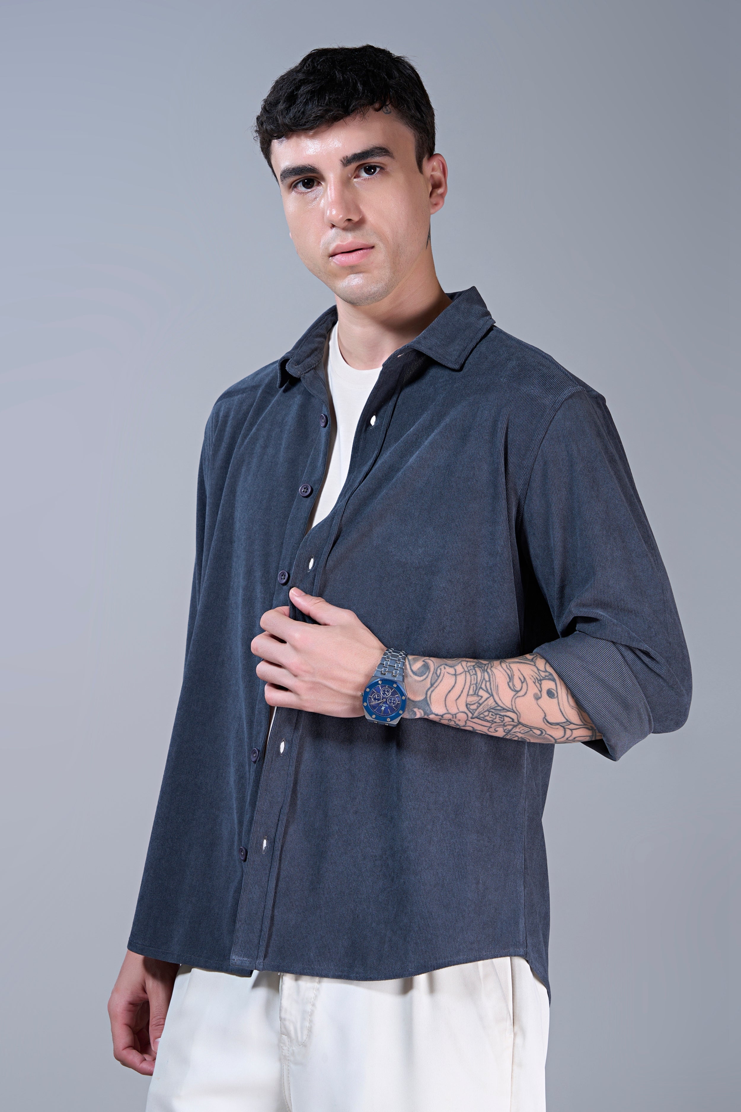 Teal Navy - Corduroy Shirt