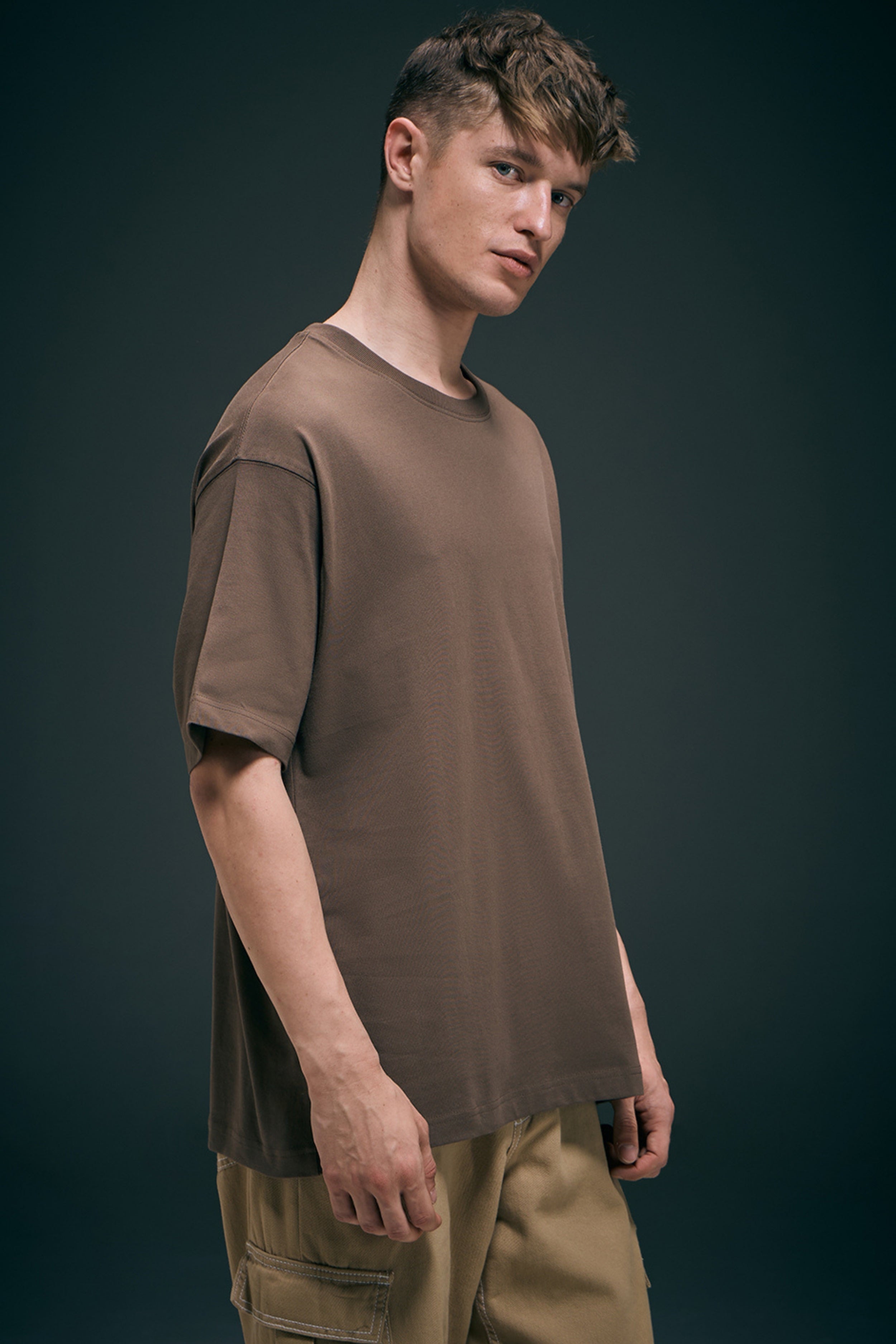 Dark Tan - Oversized drop shoulder