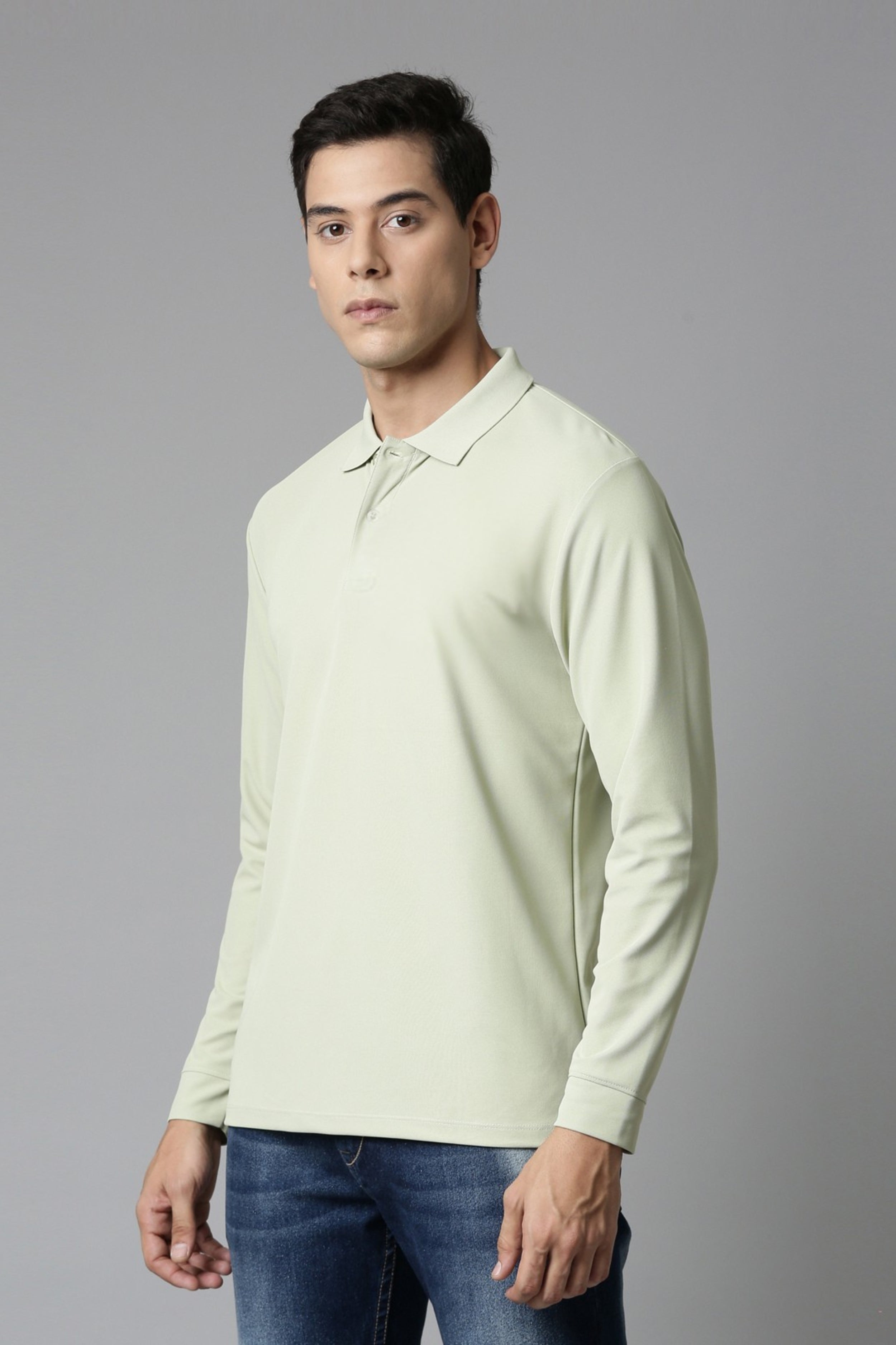 Spring Green Full Sleeve Smart Tech Polo