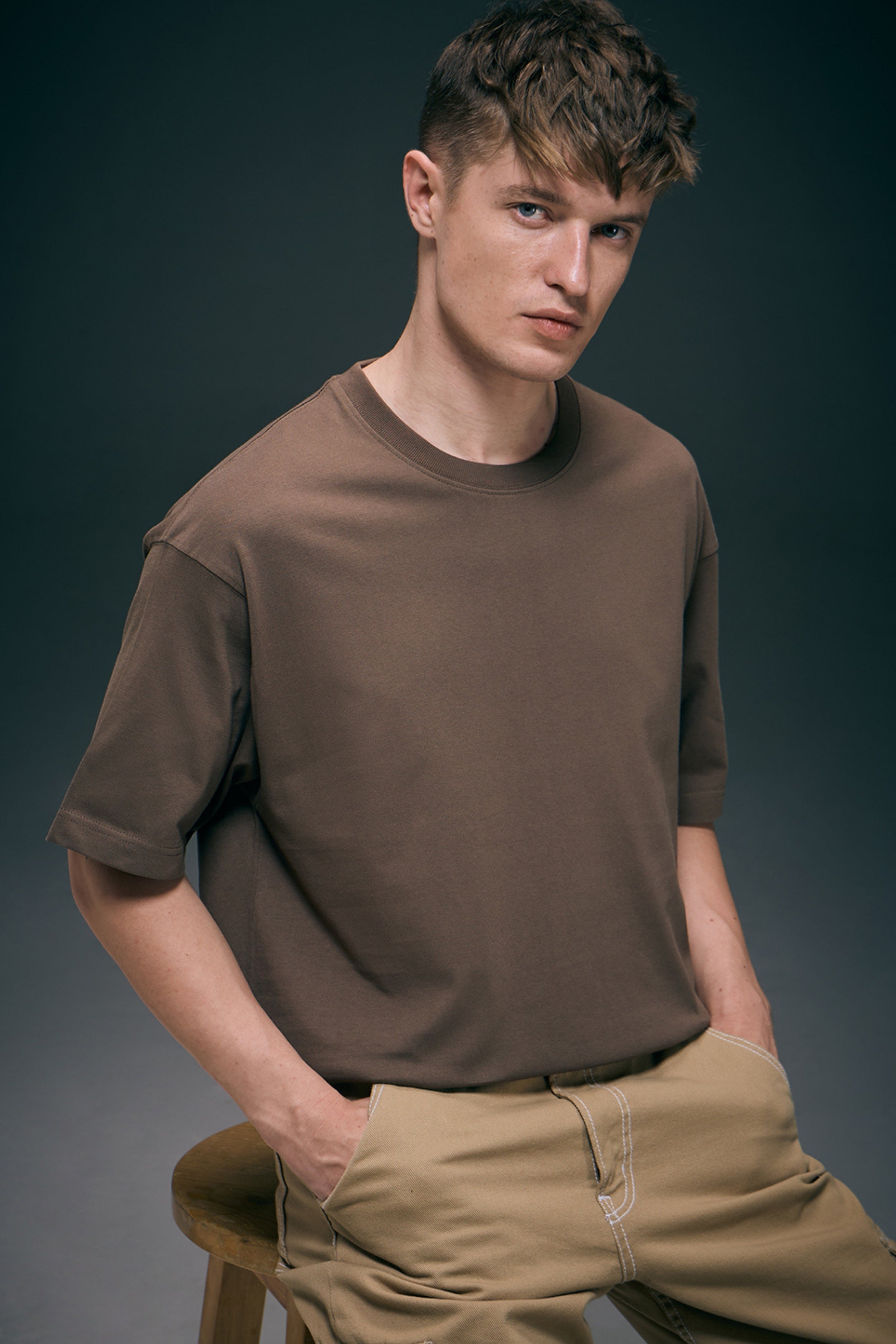 Dark Tan - Oversized drop shoulder