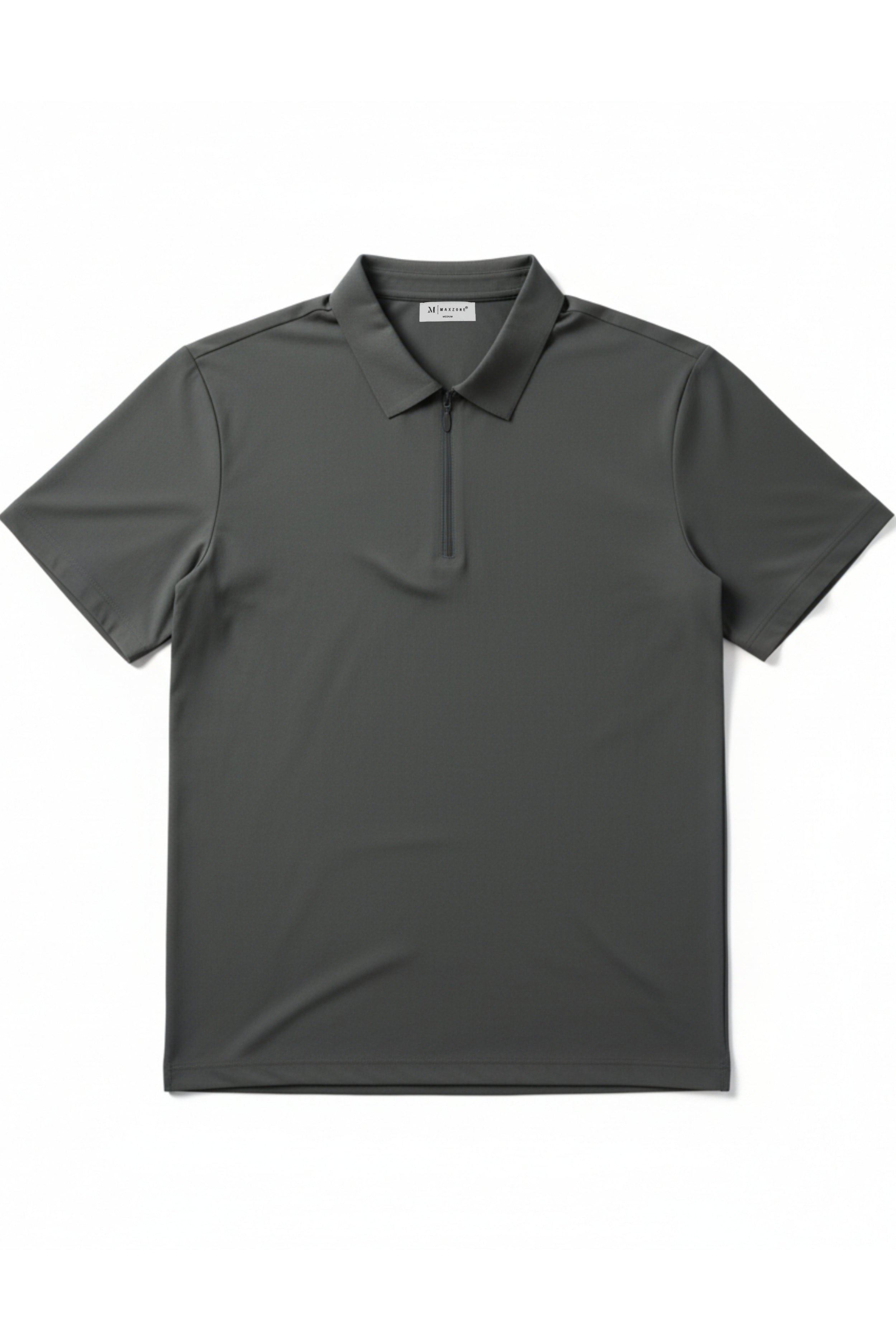 Dark Grey - Stitchless Zip Polo T-shirt