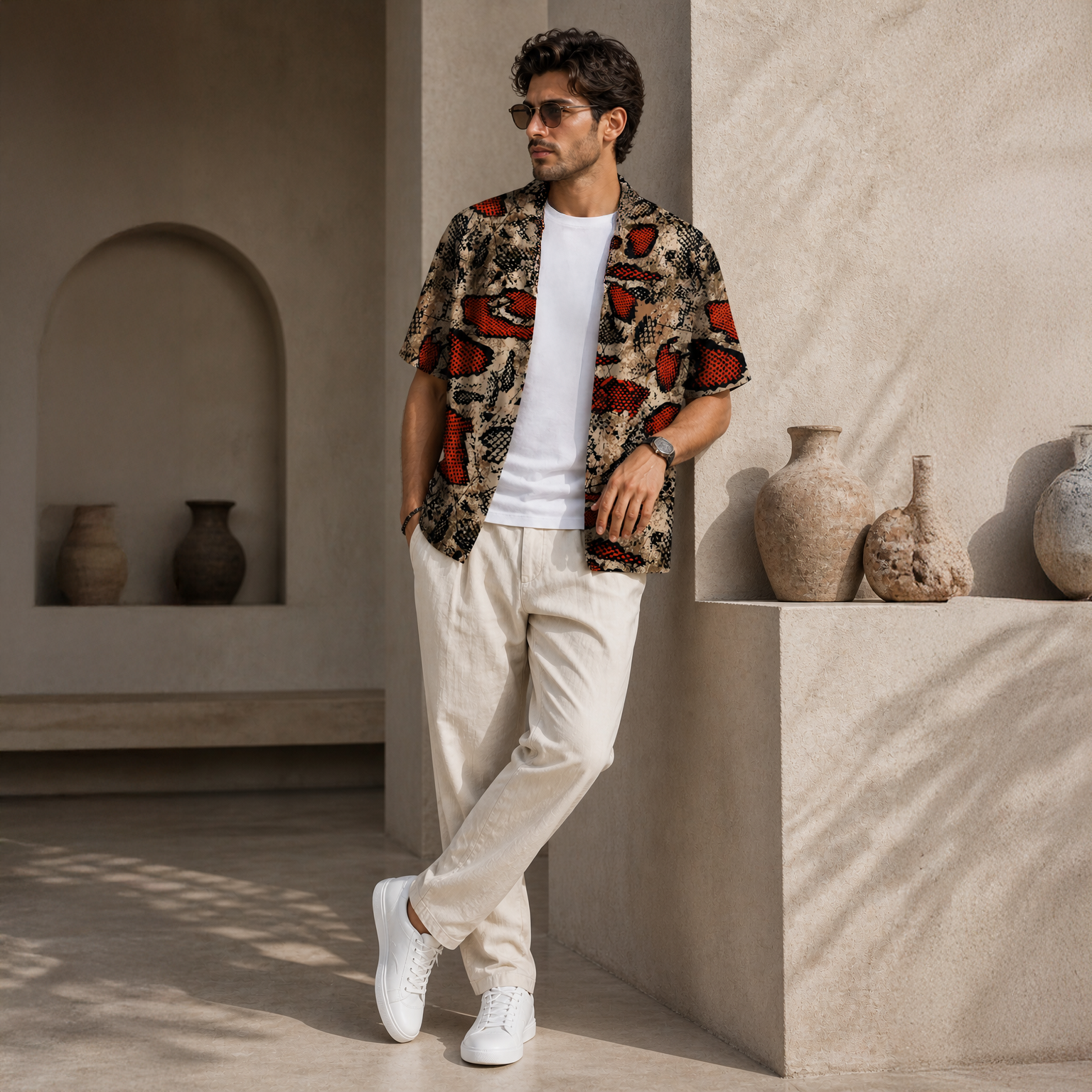 STREET SNAKE TEXTURE PRINTED OVERSIZE SHIRT