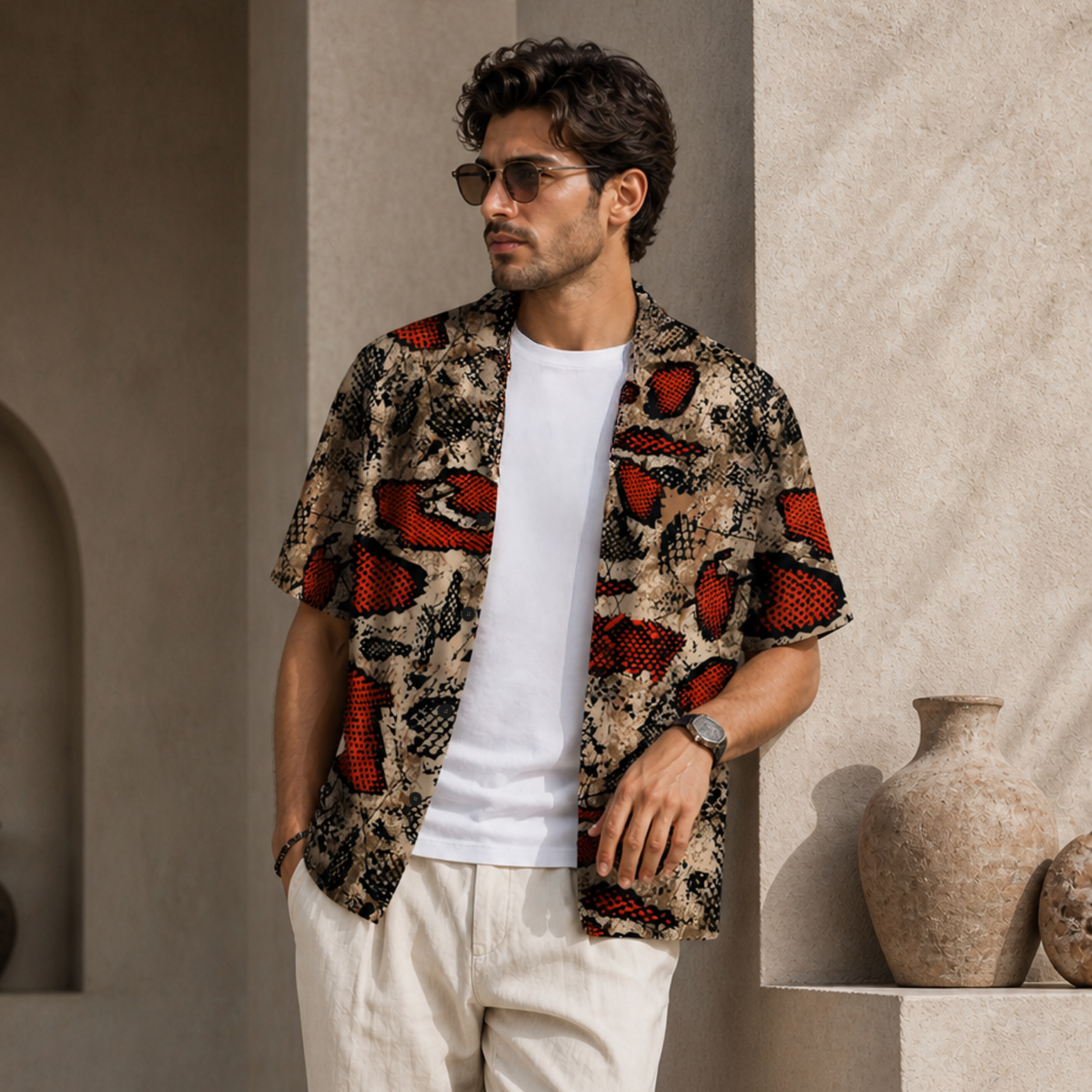 STREET SNAKE TEXTURE PRINTED OVERSIZE SHIRT