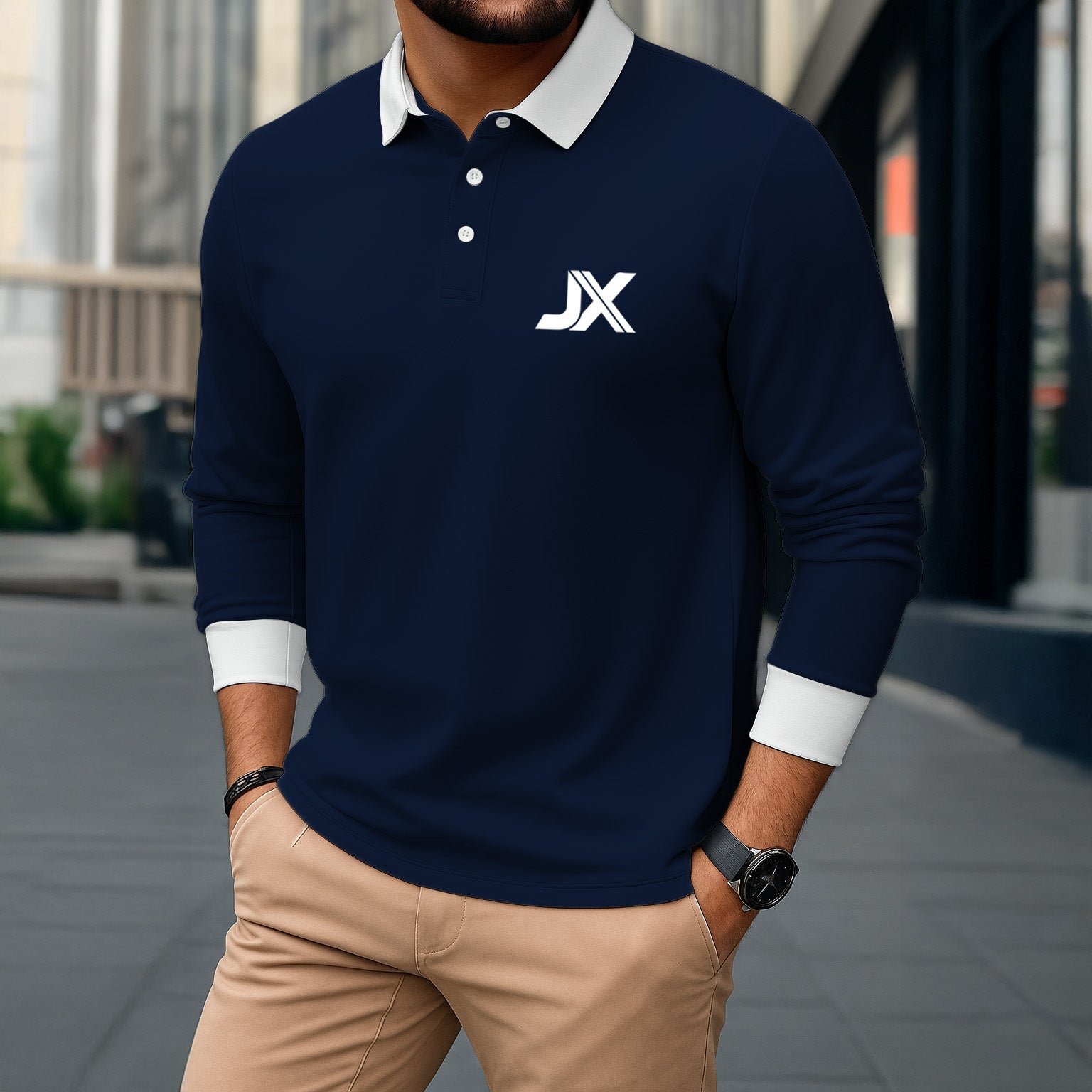NAVY BLUE FULL SLEEVE POLO NECK T-SHIRT
