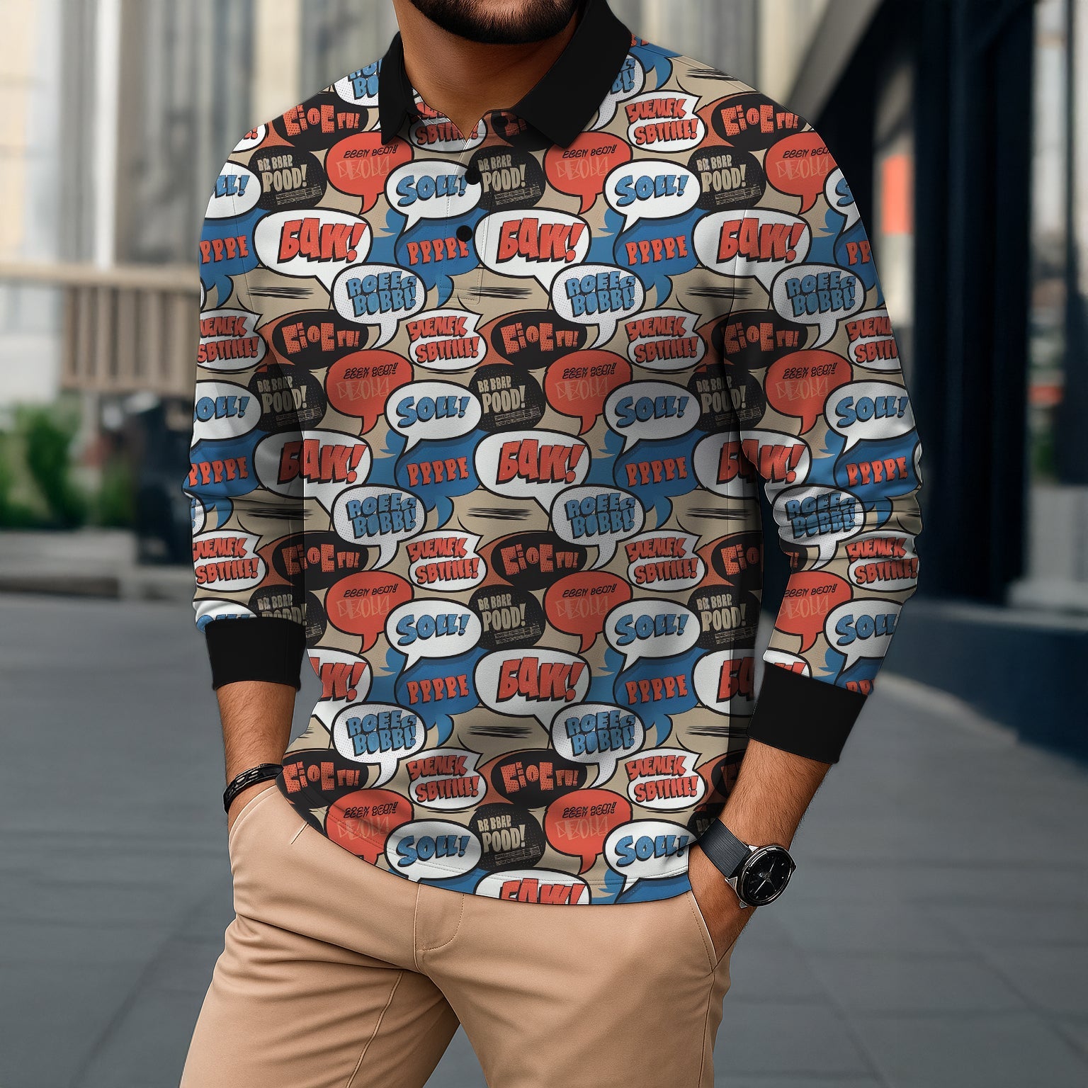 COMIC POP FULL SLEEVE POLO T-SHIRT