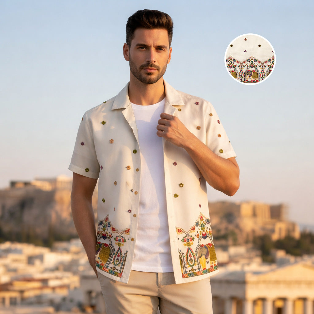 ATHNIC FLORAL EMBROIDERED OVERSIZE SHIRT