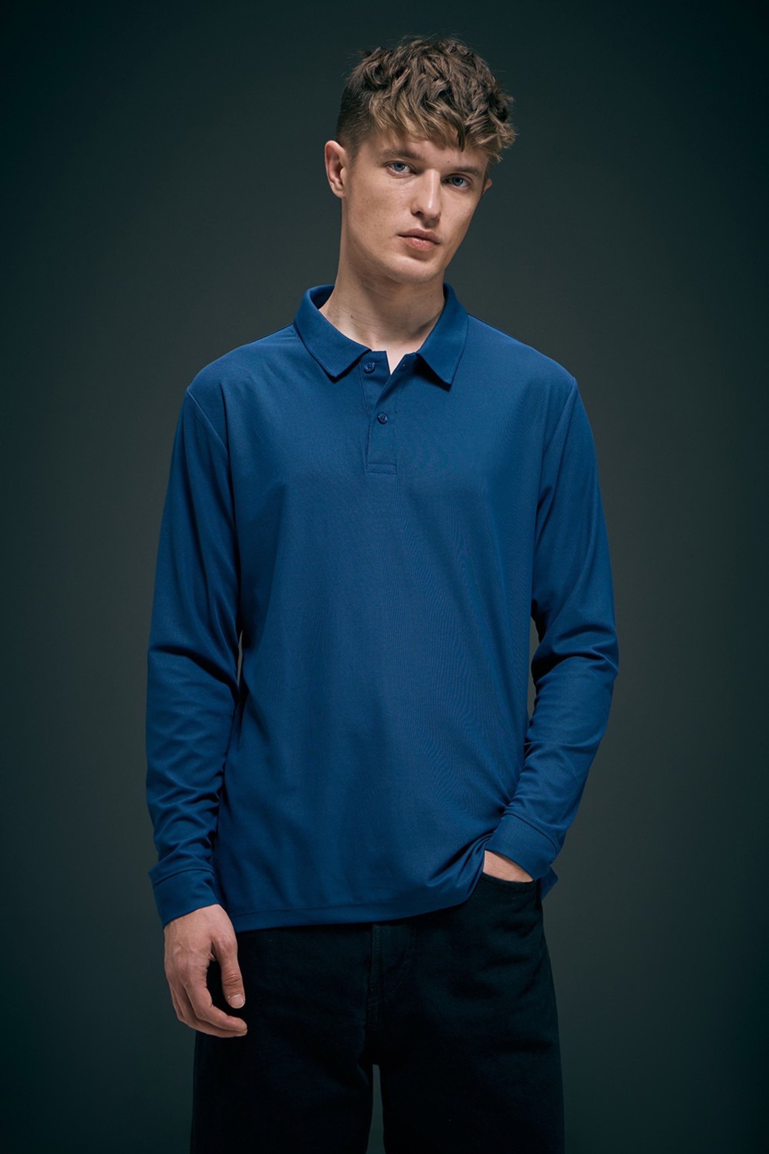 Teal Navy Full Sleeve Smart Tech Polo
