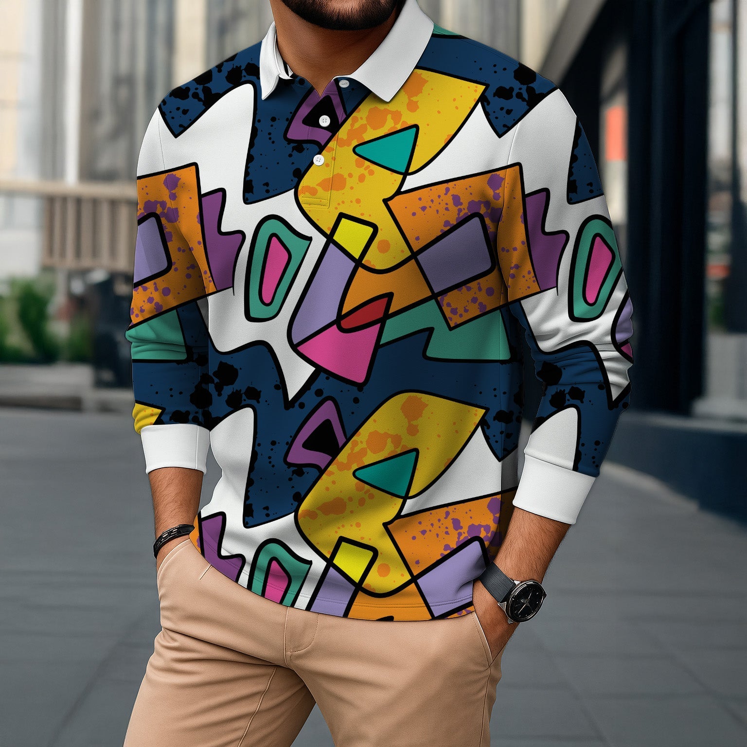 ABSTRACT VIBE FULL SLEEVE POLO T-SHIRT