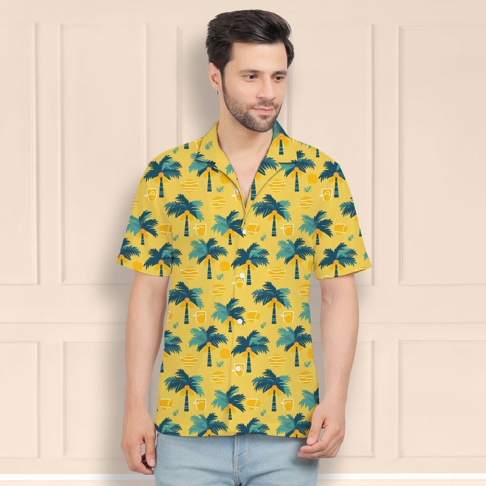 YELLOW PALM CORDUROY PRINTED SHIRT