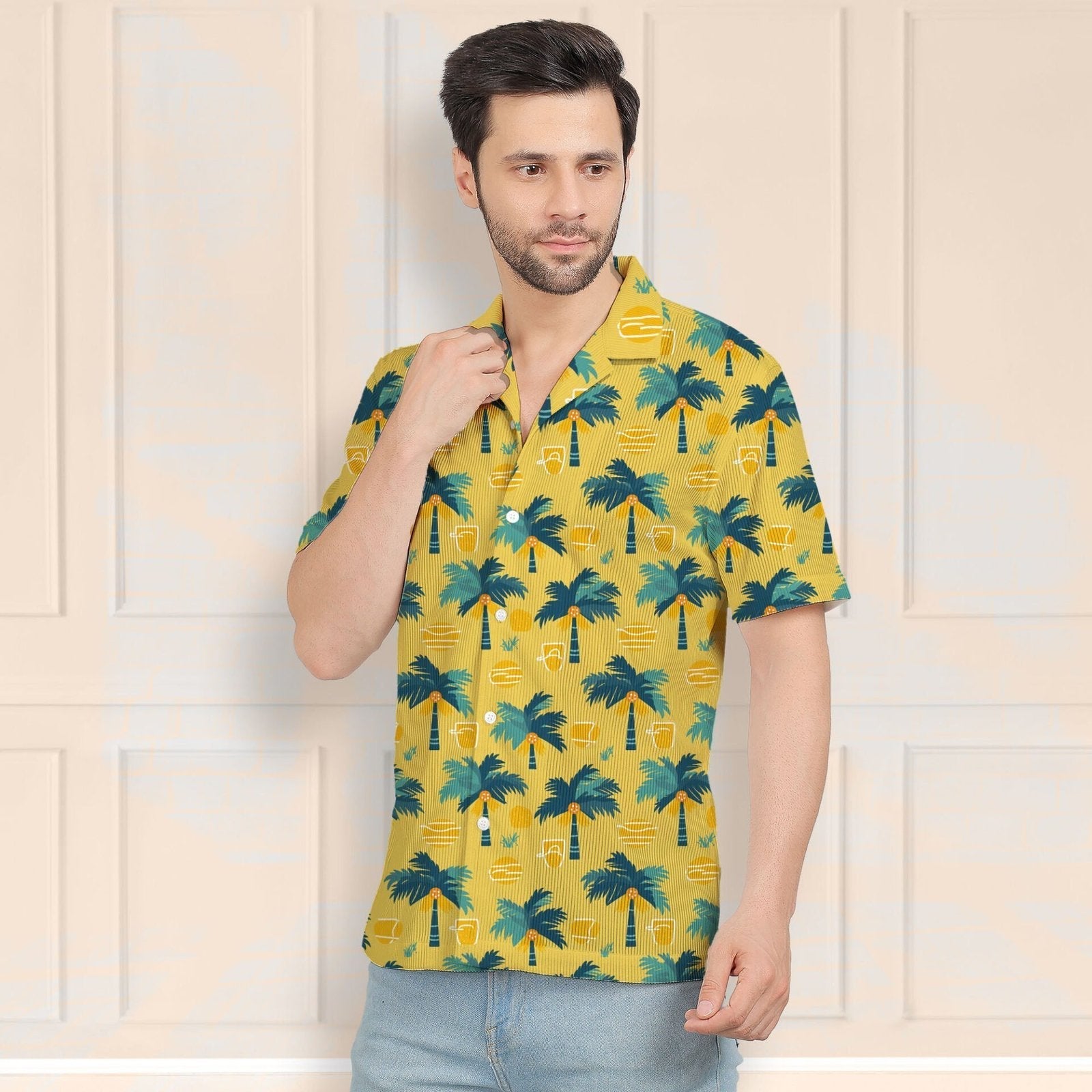 YELLOW PALM CORDUROY PRINTED SHIRT