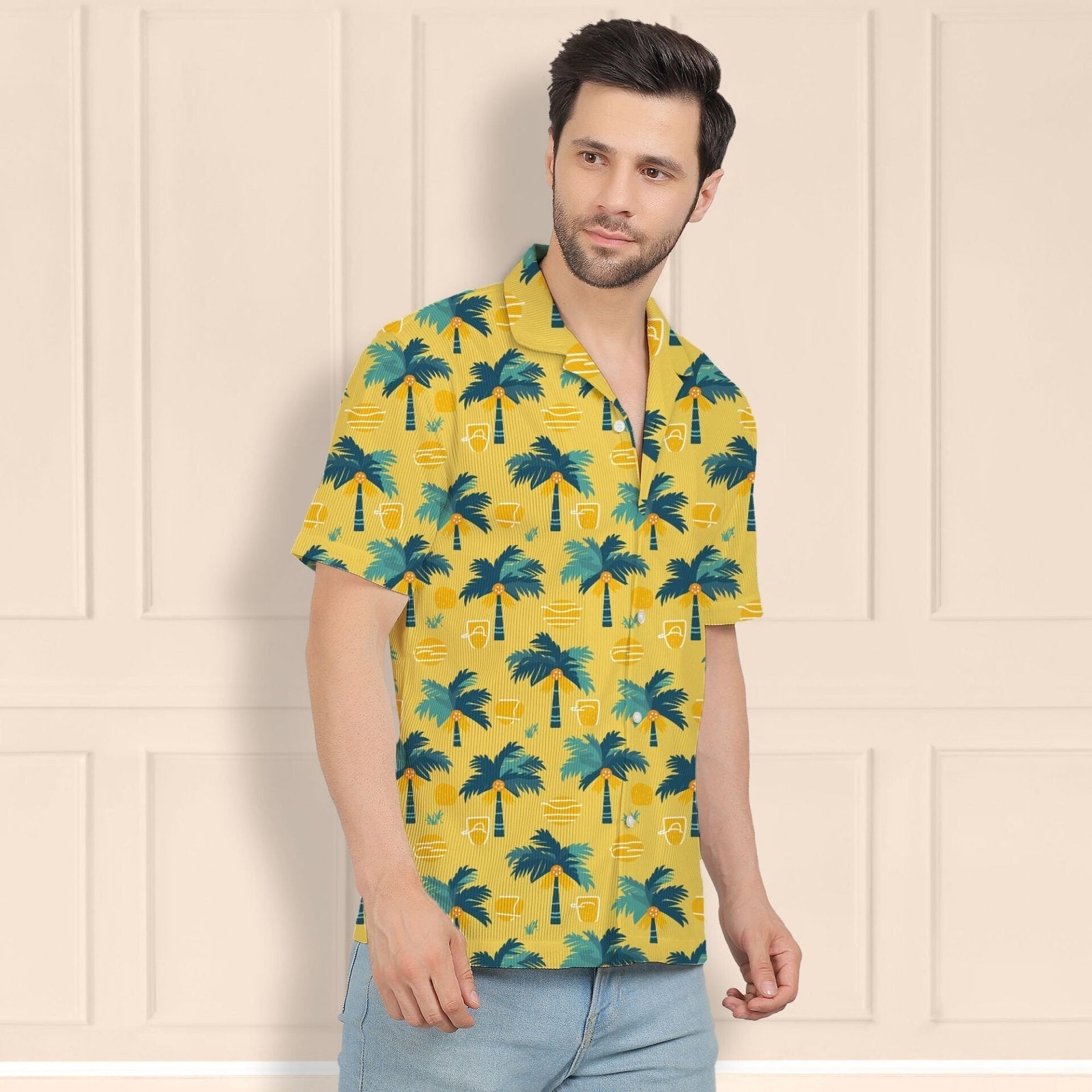 YELLOW PALM CORDUROY PRINTED SHIRT