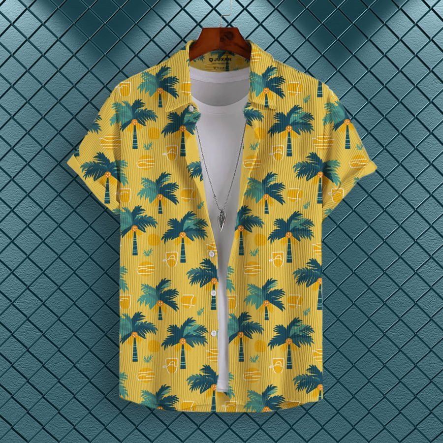 YELLOW PALM CORDUROY PRINTED SHIRT