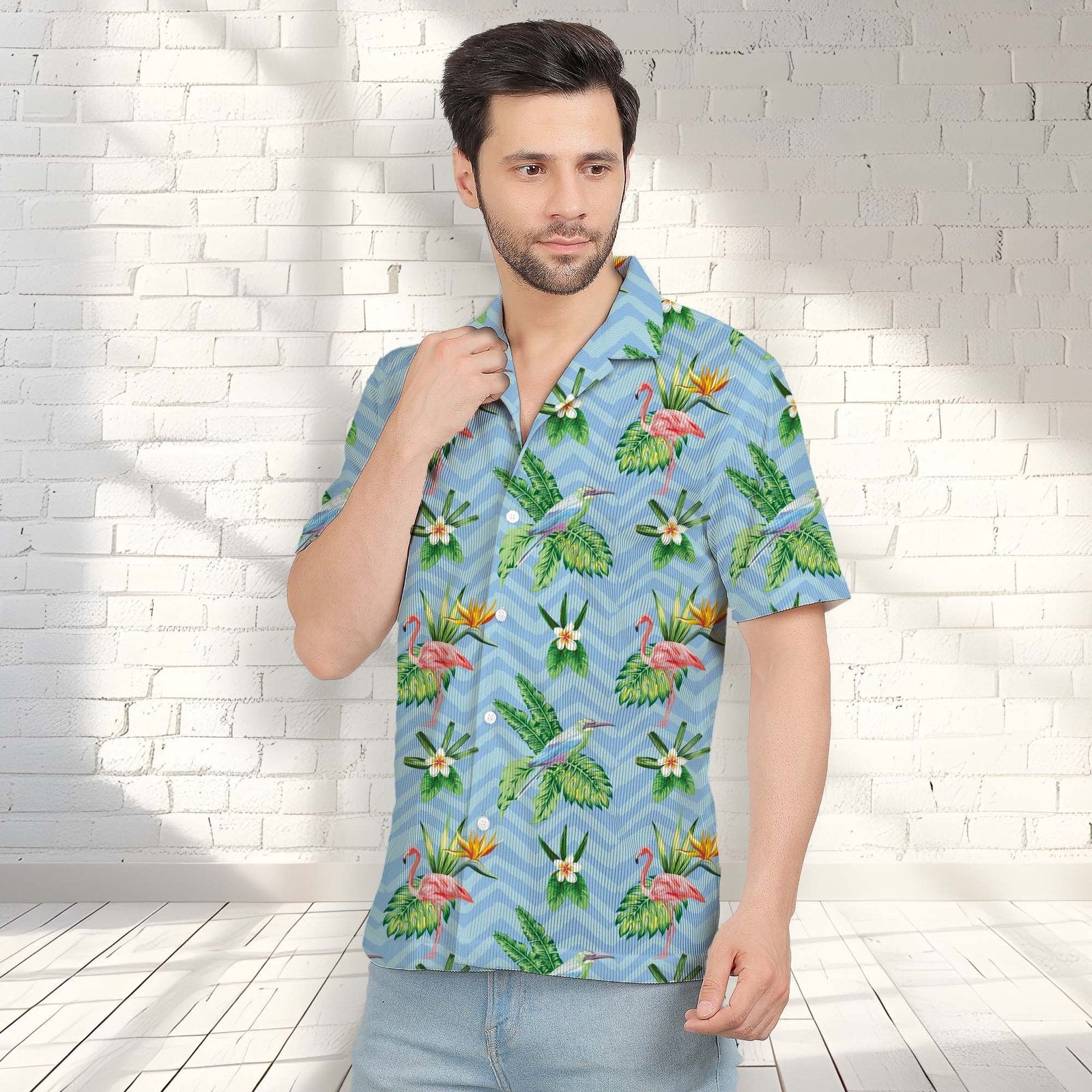 ZIG ZAG BIRDS CORDUROY PRINTED SHIRT