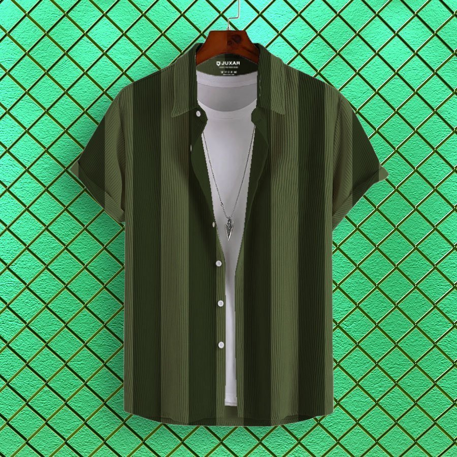 BOTTLE GREEN STRIPE CORDUROY PRINTED SHIRT