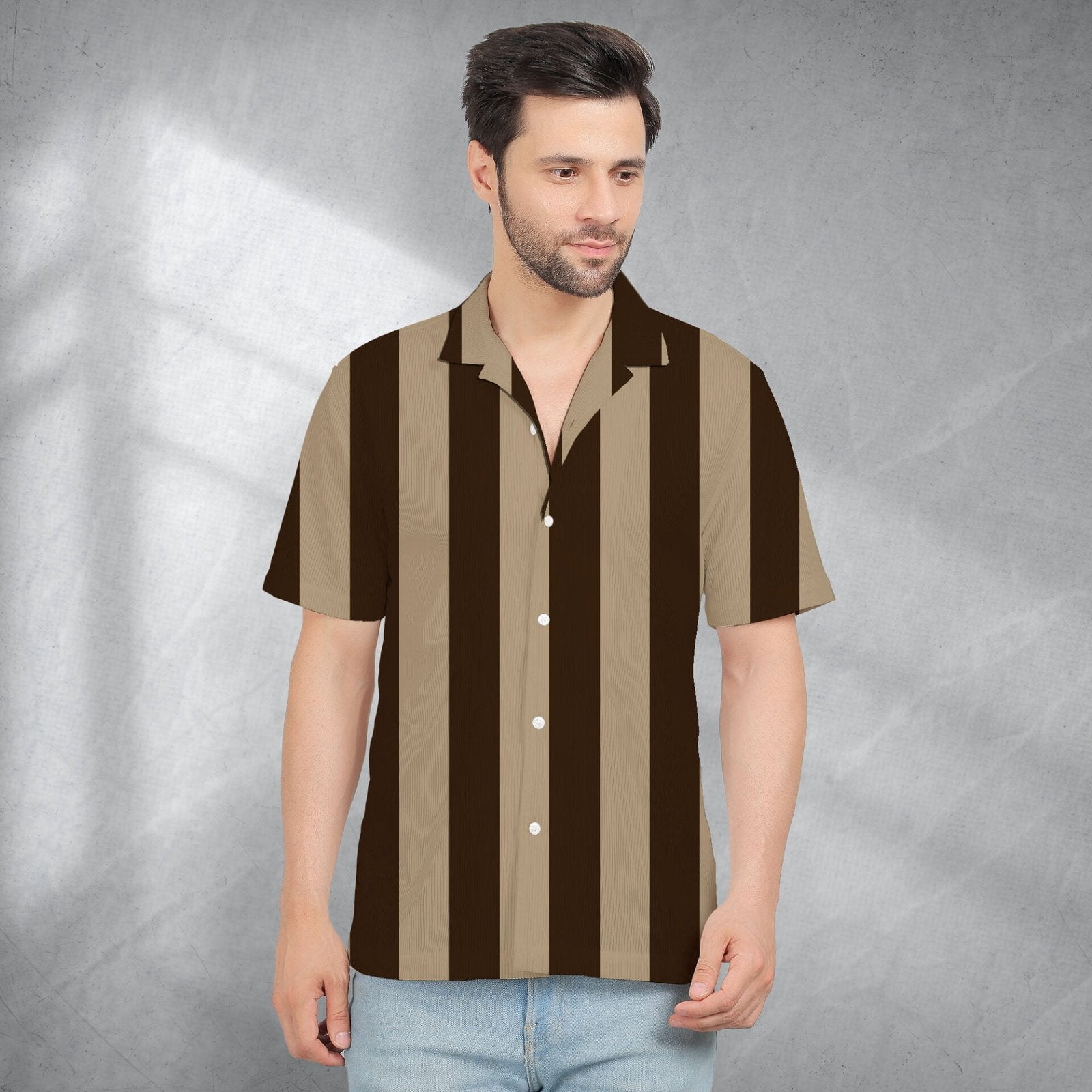 BROWN STRIPES CORDUROY PRINTED SHIRT