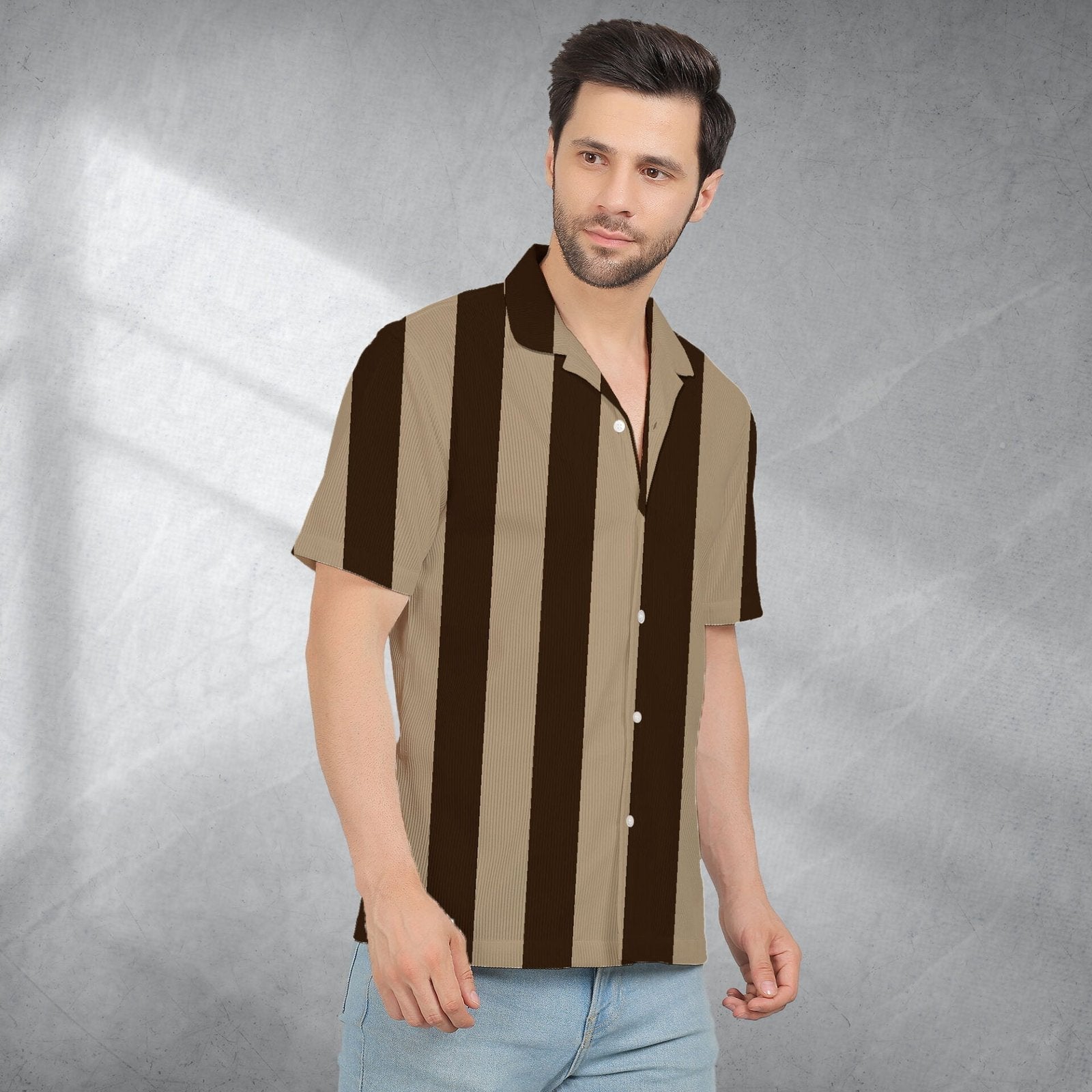 BROWN STRIPES CORDUROY PRINTED SHIRT