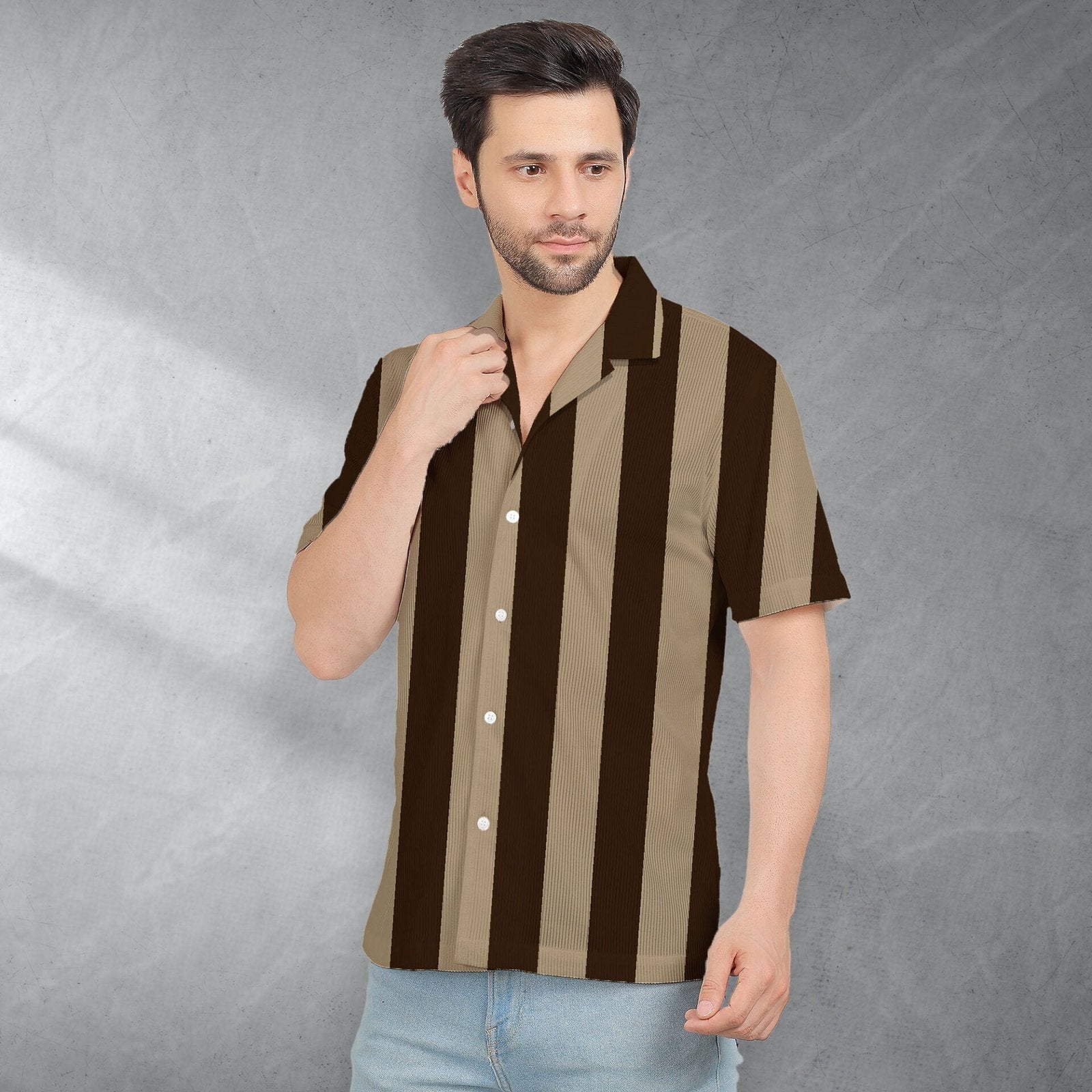 BROWN STRIPES CORDUROY PRINTED SHIRT