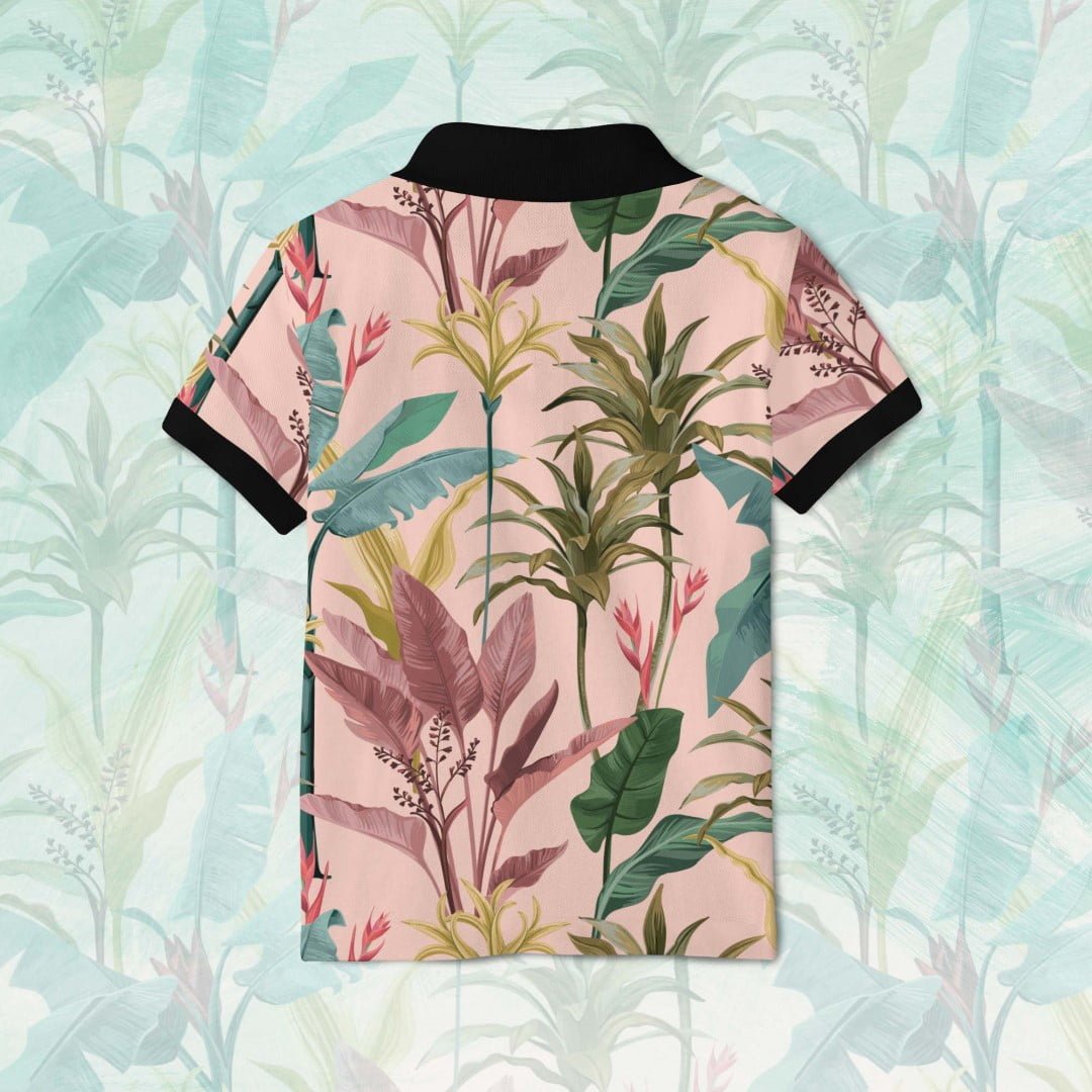 BANANA LEAVES N FLOWERS POLO T-SHIRT