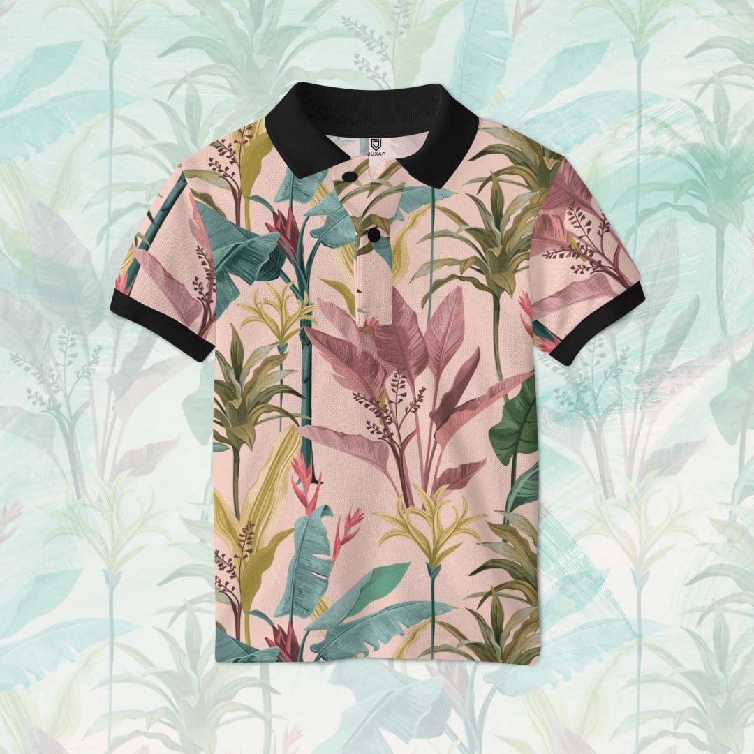 BANANA LEAVES N FLOWERS POLO T-SHIRT