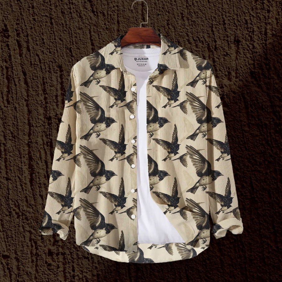 CUTE BIRDS - FULL SLEEVE PRINTED CORDUROY SHIRT