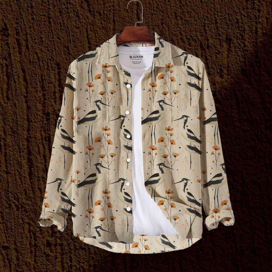 EVOCET - FULL SLEEVE PRINTED CORDUROY SHIRT