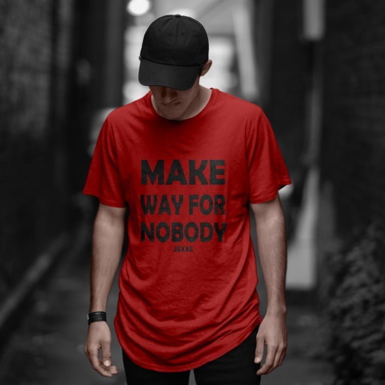 MAKE WAY FOR NOBODY! SOLID RED- LONGLINE T-SHIRT