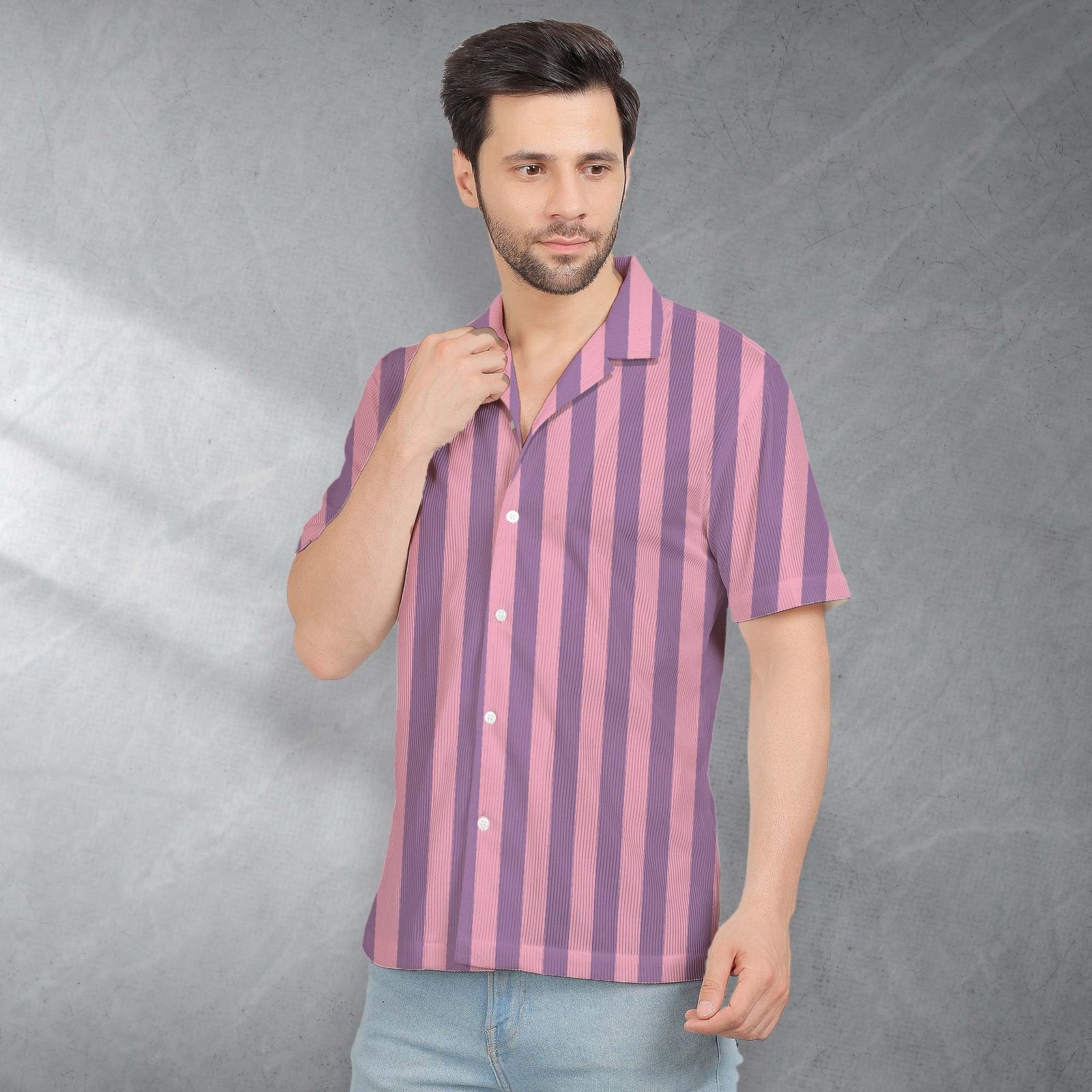 PINK STRIPES CORDUROY PRINTED SHIRT
