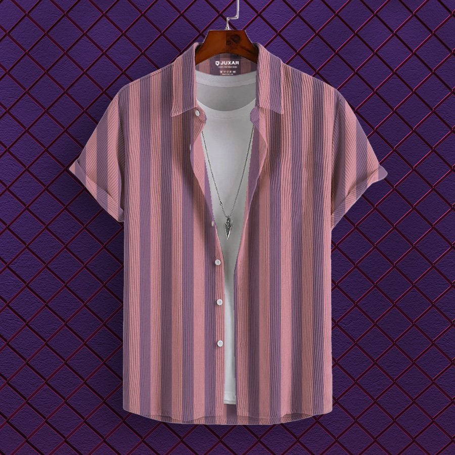 PINK STRIPES CORDUROY PRINTED SHIRT