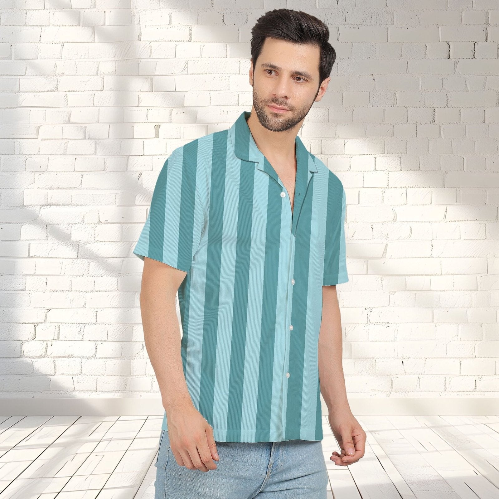 SKY BLUE STRIPES CORDUROY PRINTED SHIRT