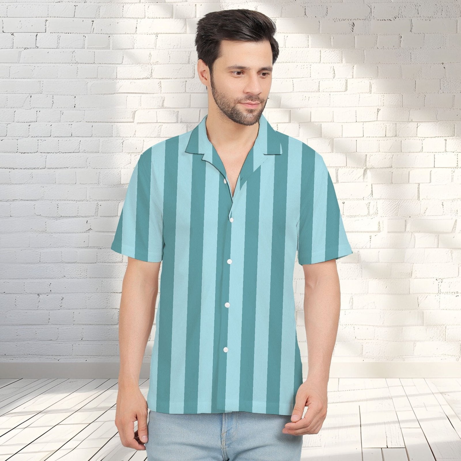 SKY BLUE STRIPES CORDUROY PRINTED SHIRT
